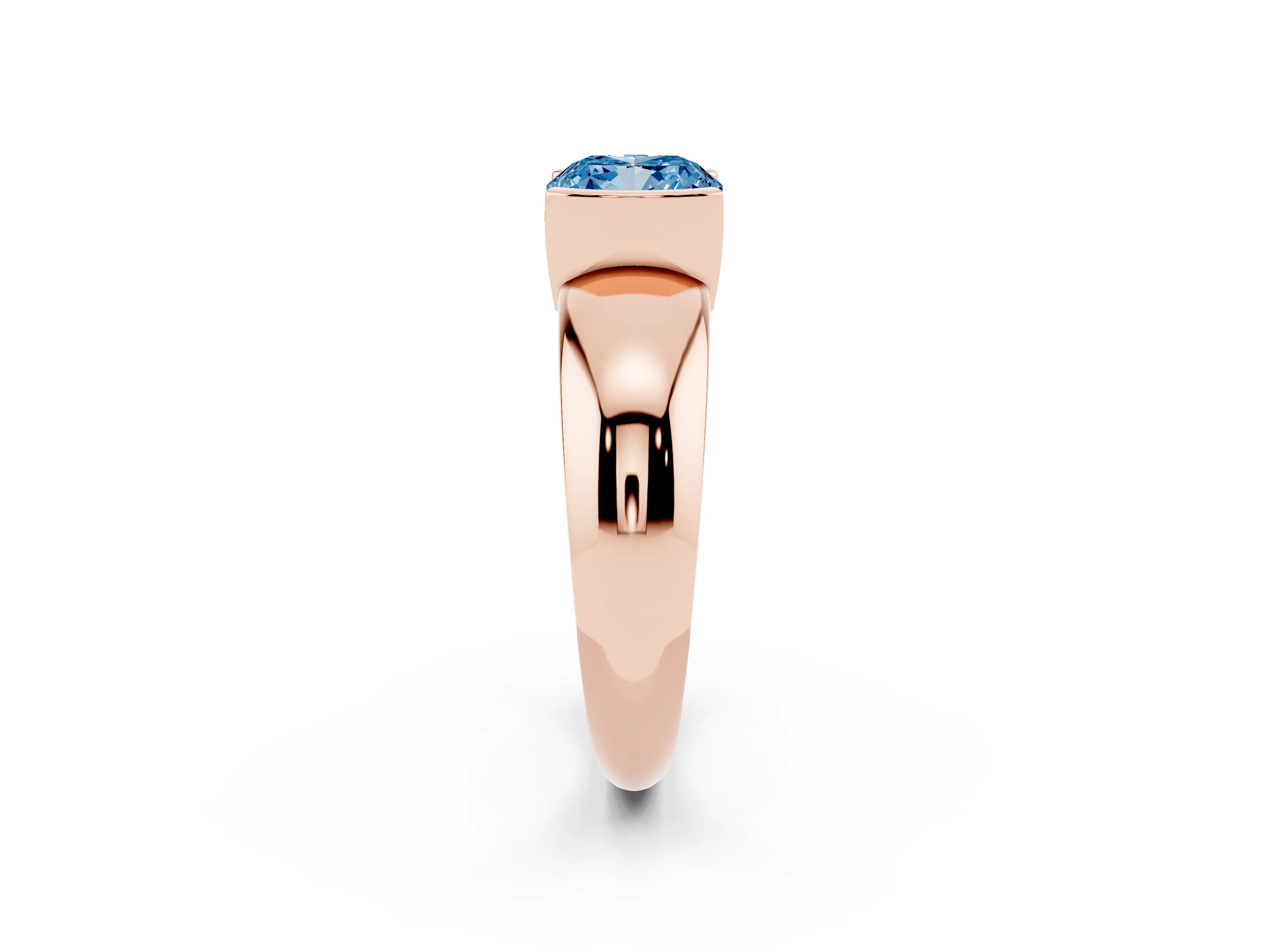 Fancy Blue Cushion Cut Diamond Solitaire Tension Set Ring Set in Rose gold with Wide Band