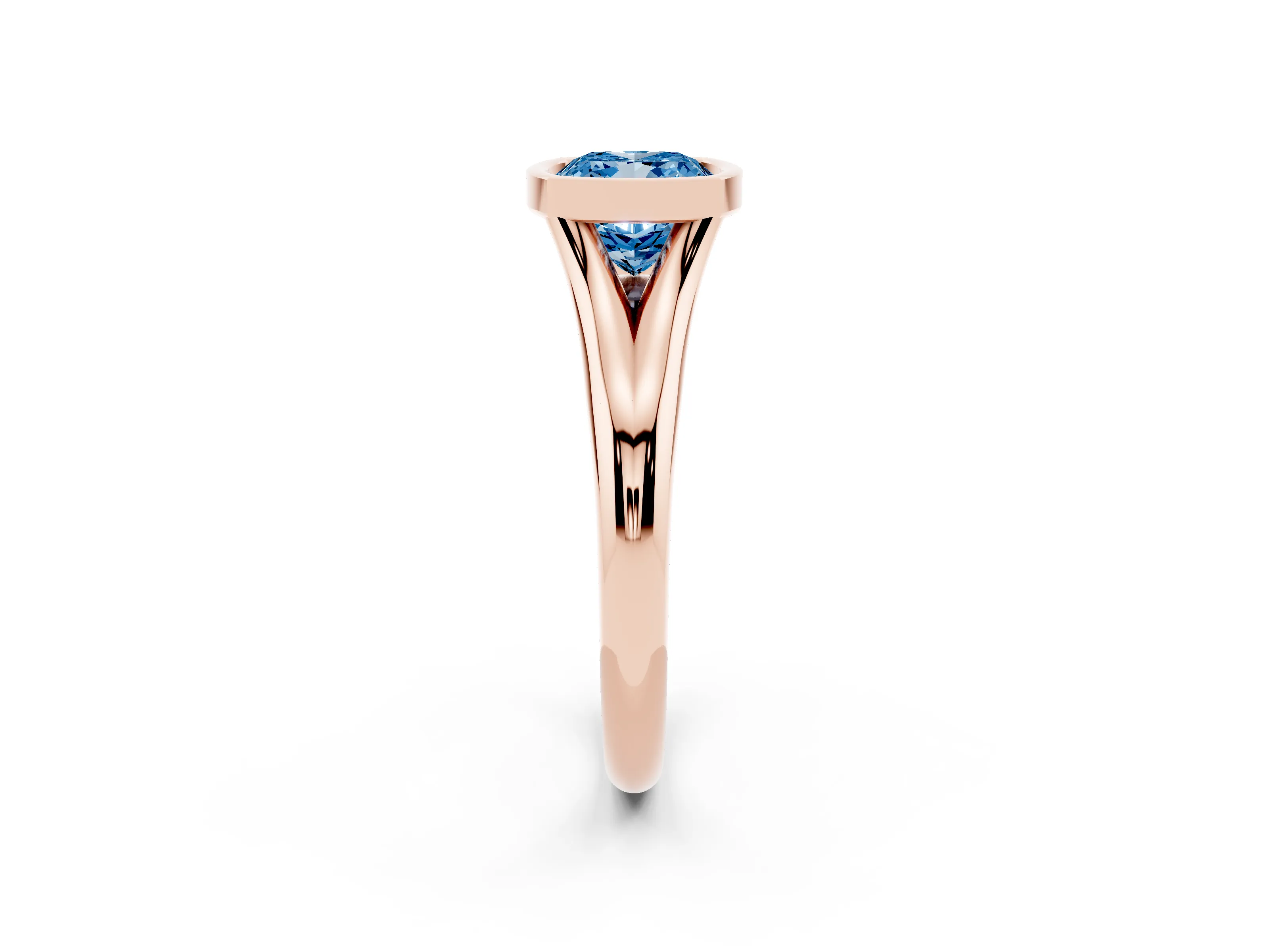 Fancy Blue Bezel Set Cushion Cut Diamond Solitaire Ring Set in Rose gold with Smooth Band