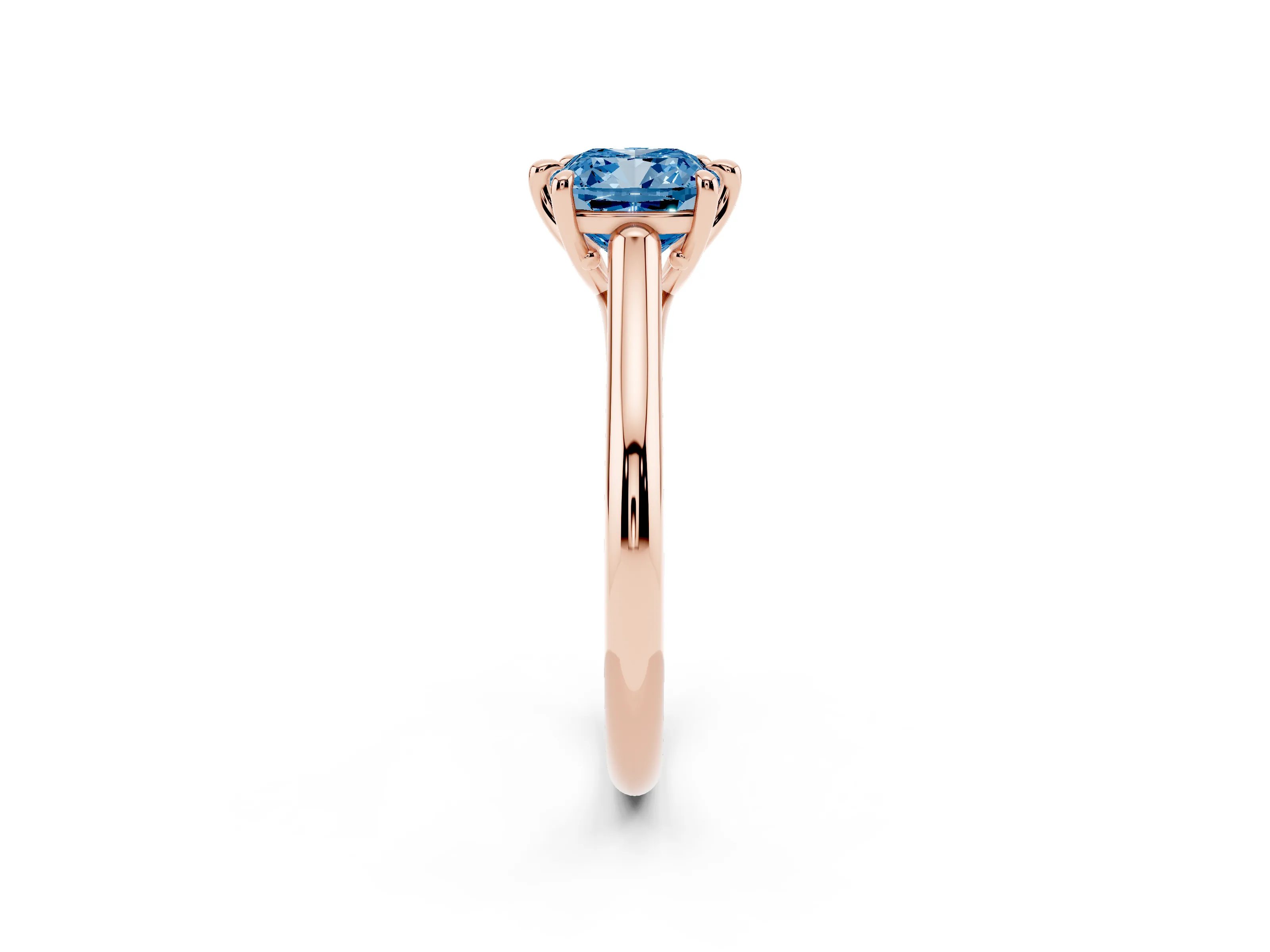 Fancy Blue Cushion Cut Diamond Solitaire Engagement Ring Set in Rose gold with Prong Setting and Plain Classic Band