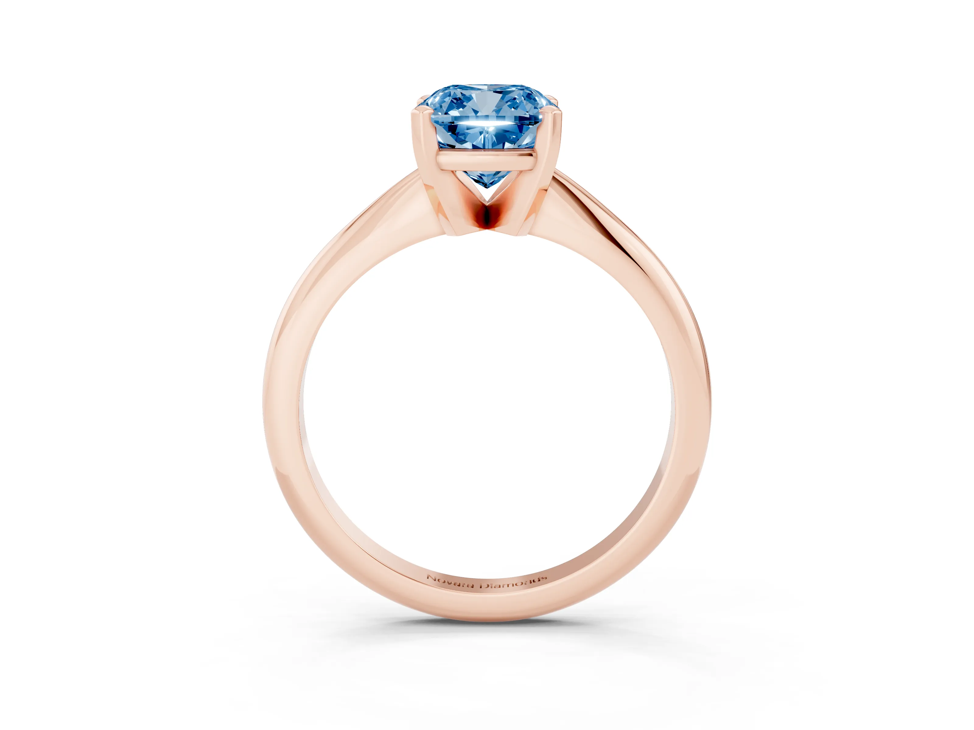 Fancy Blue Cushion Cut Diamond Solitaire Ring Set in Rose gold with Prong Setting on a Plain Round Band