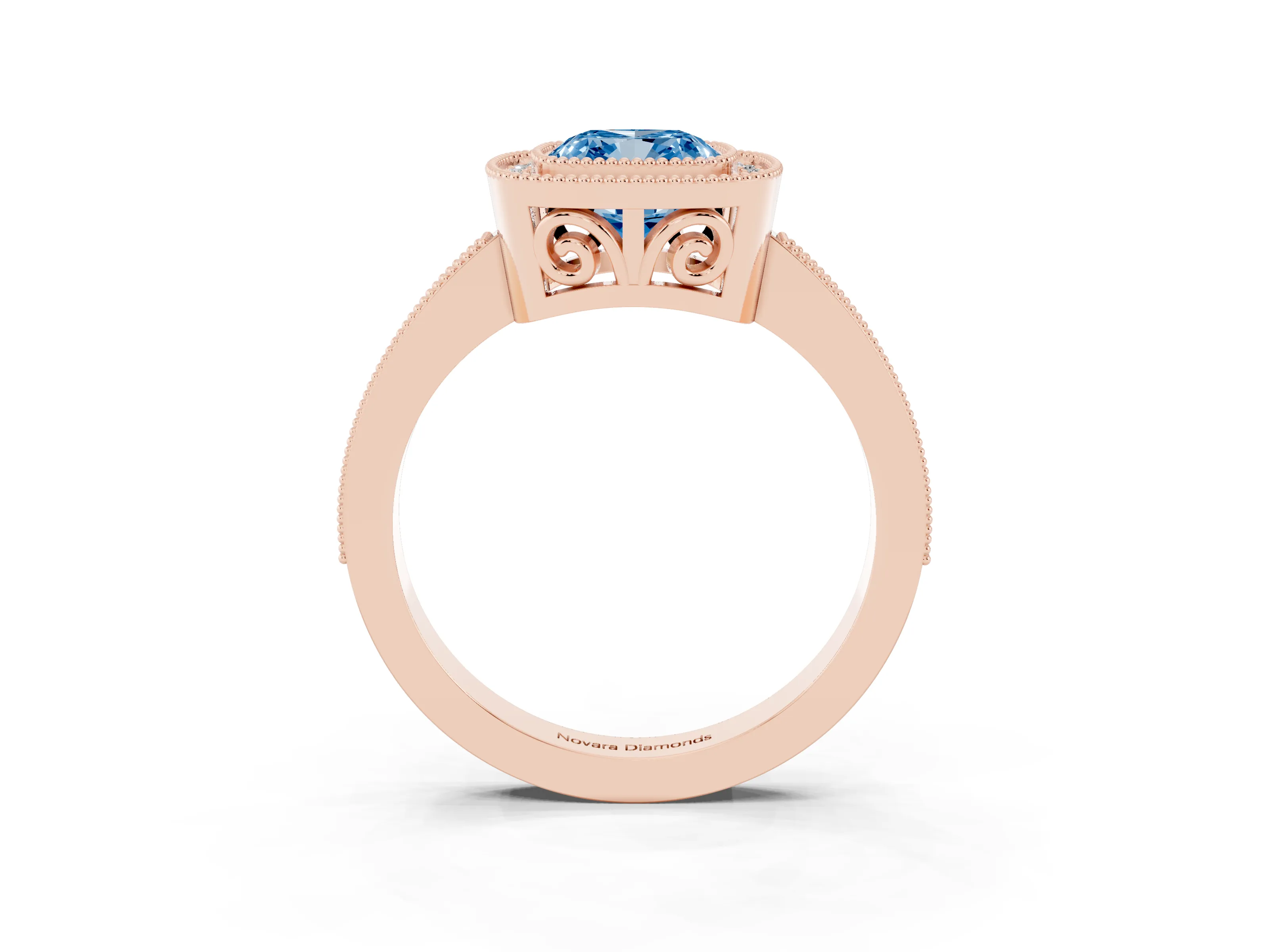 Fancy Blue Cushion Cut Diamond Round Halo Ring Set in Rose gold with Pavé Band