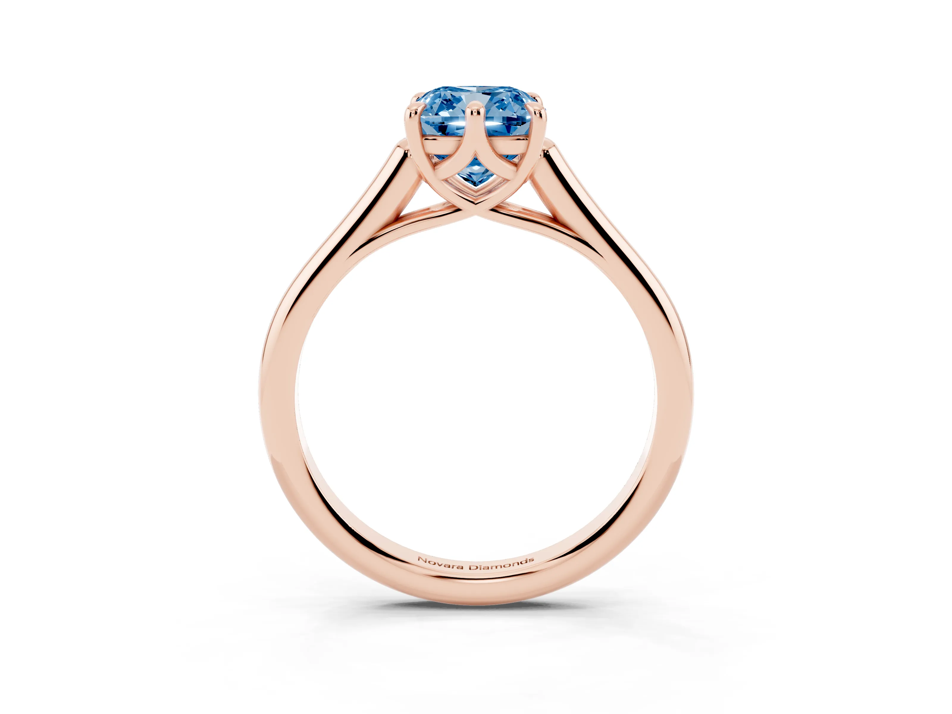 Fancy Blue Cushion Cut Diamond Solitaire Engagement Ring Set in Rose gold with Prong Setting and Plain Classic Band