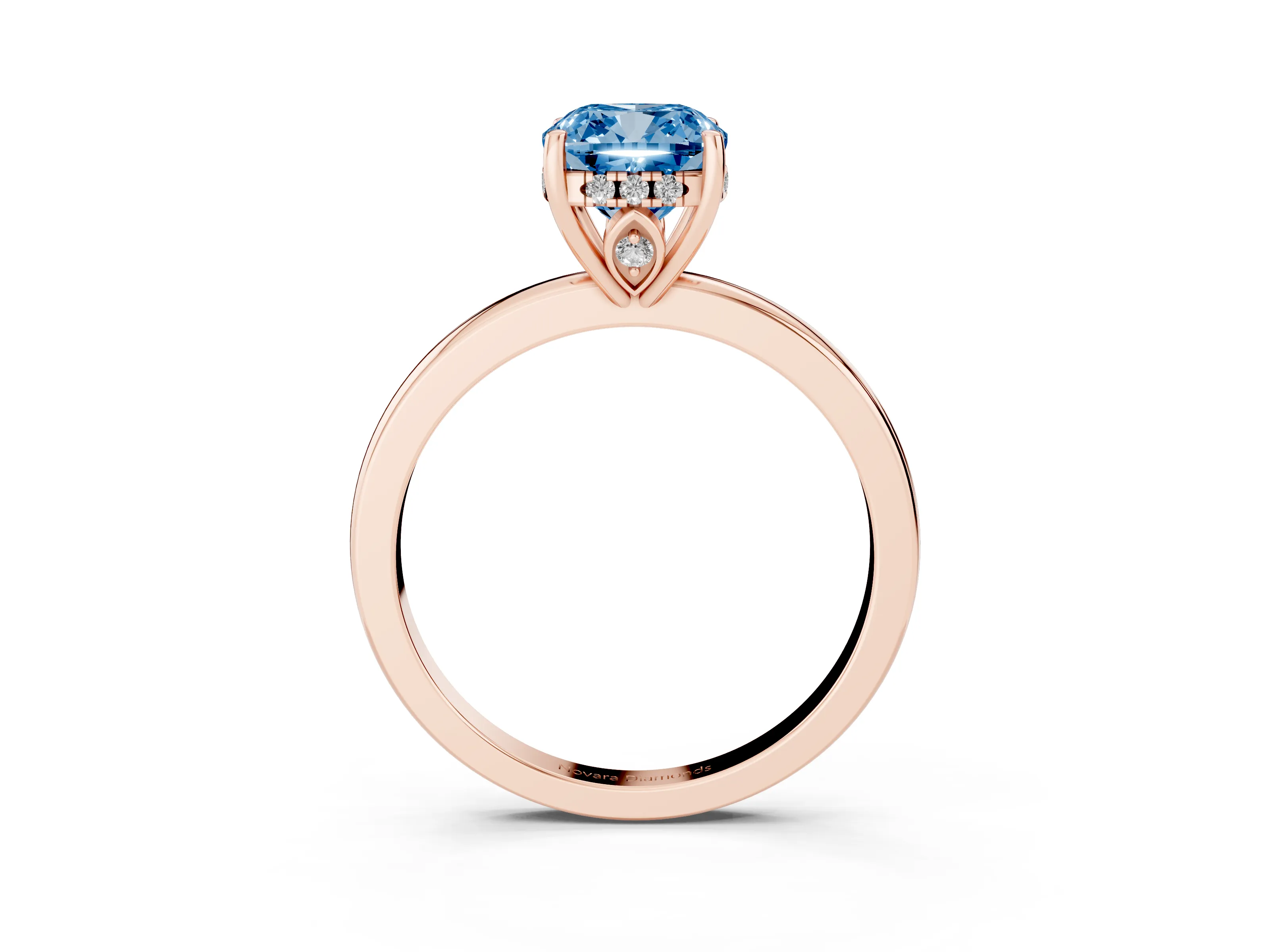 Fancy Blue Cushion Cut Diamond Solitaire Ring Set in Rose gold with Plain Band and Prong Setting