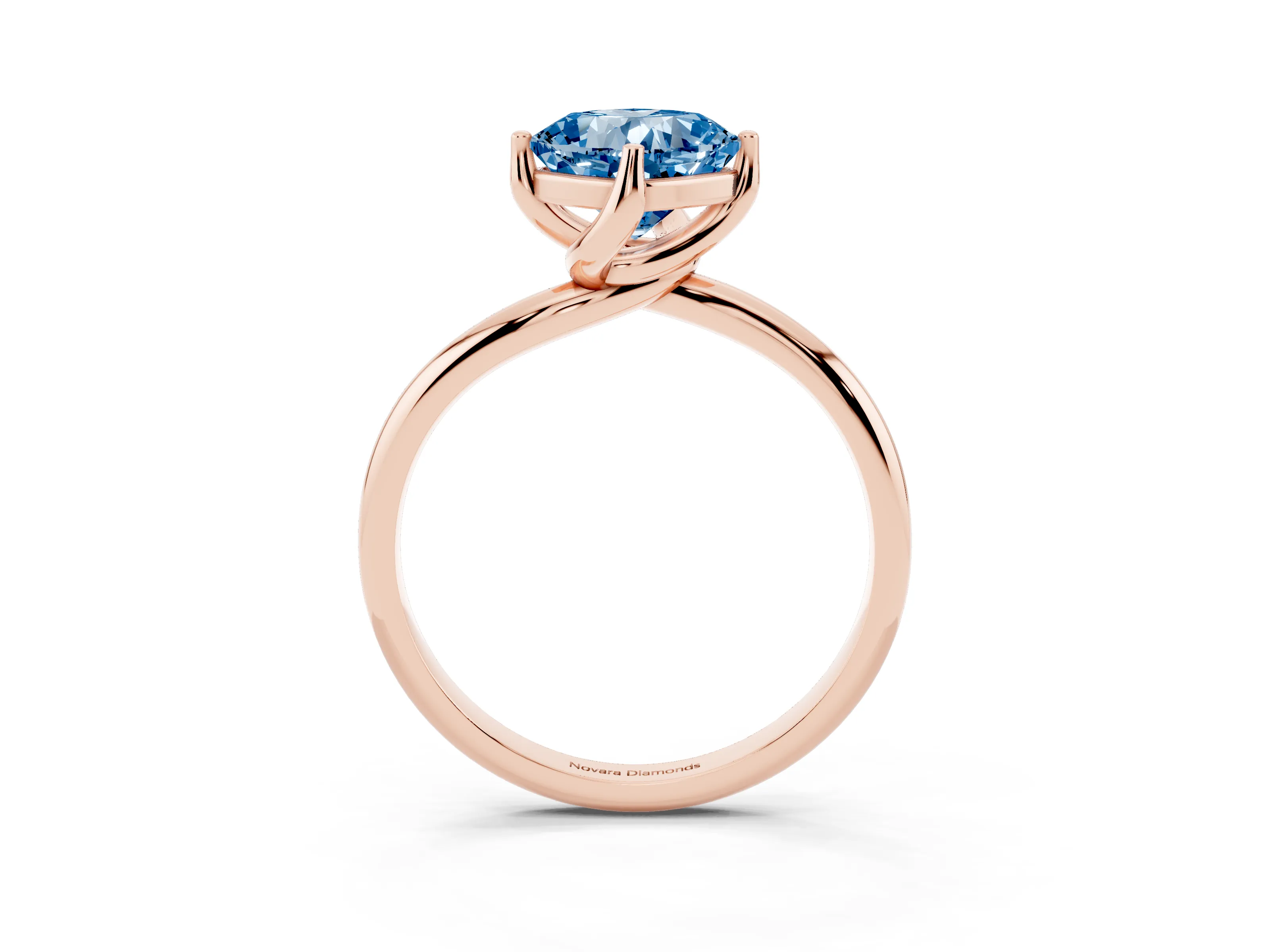 Fancy Blue Cushion Cut Diamond Solitaire Engagement Ring Set in Rose gold with Classic Plain Band