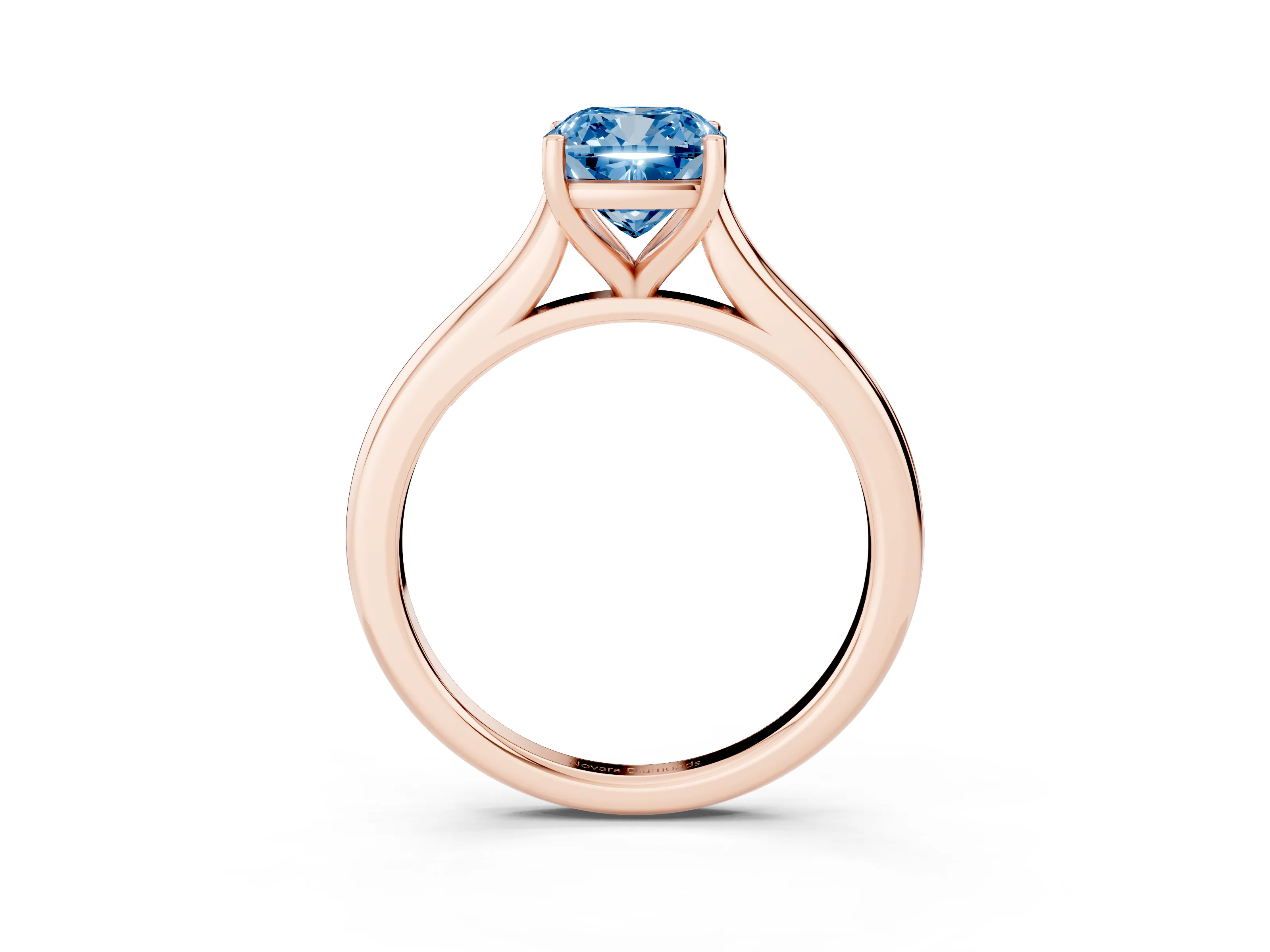 Fancy Blue Cushion Cut Diamond Solitaire Ring Set in Rose gold with Cathedral Band and Prong Setting