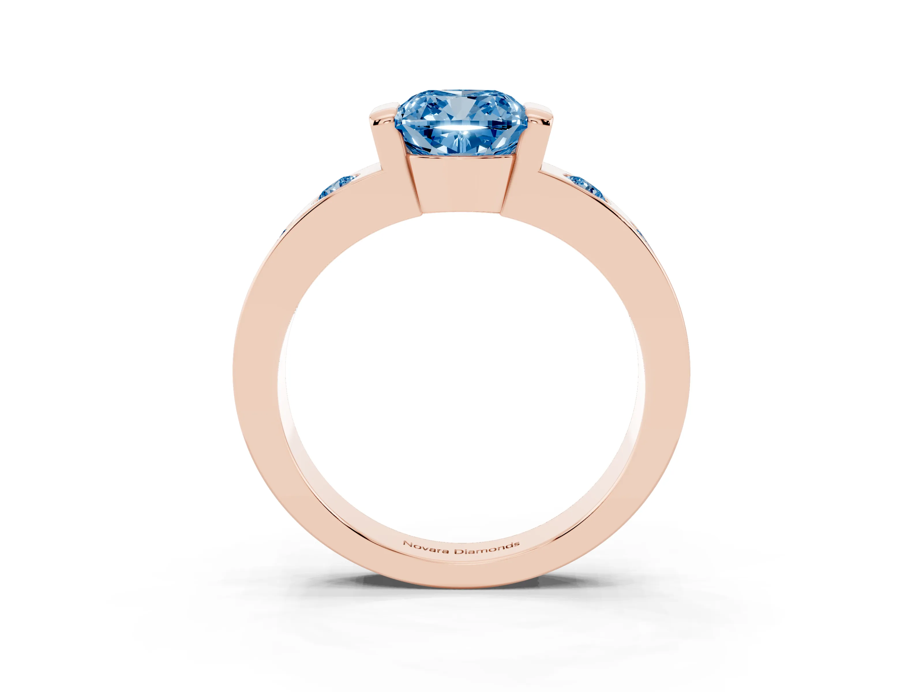 Fancy Blue Cushion Cut Diamond Channel-Set Band Ring Set in Rose gold with Bezel Prong Setting