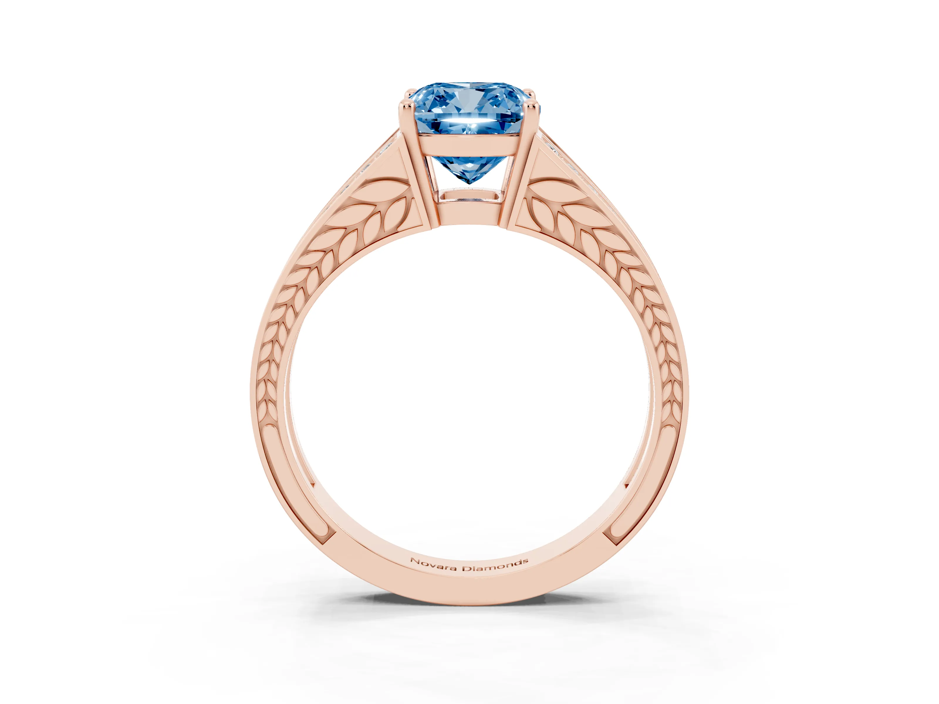 Fancy Blue Cushion Cut Diamond Split Shank Ring Set in Rose gold with Pavé Band and Prong Setting