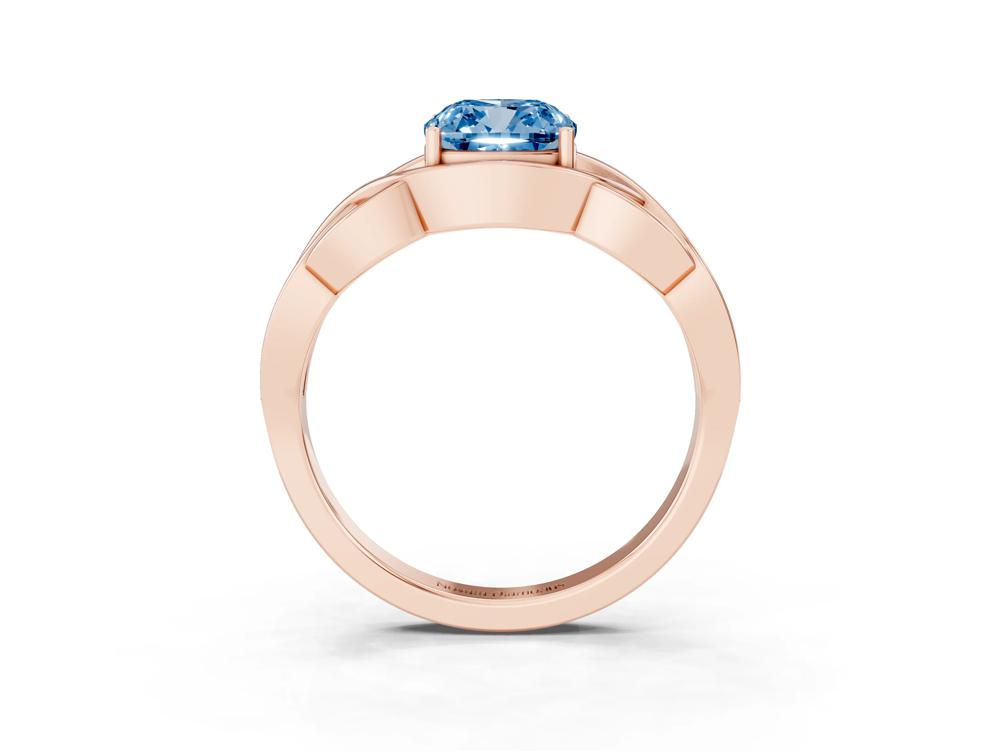 Fancy Blue Cushion Cut Diamond Solitaire Ring Set in Rose gold with Intertwined Band