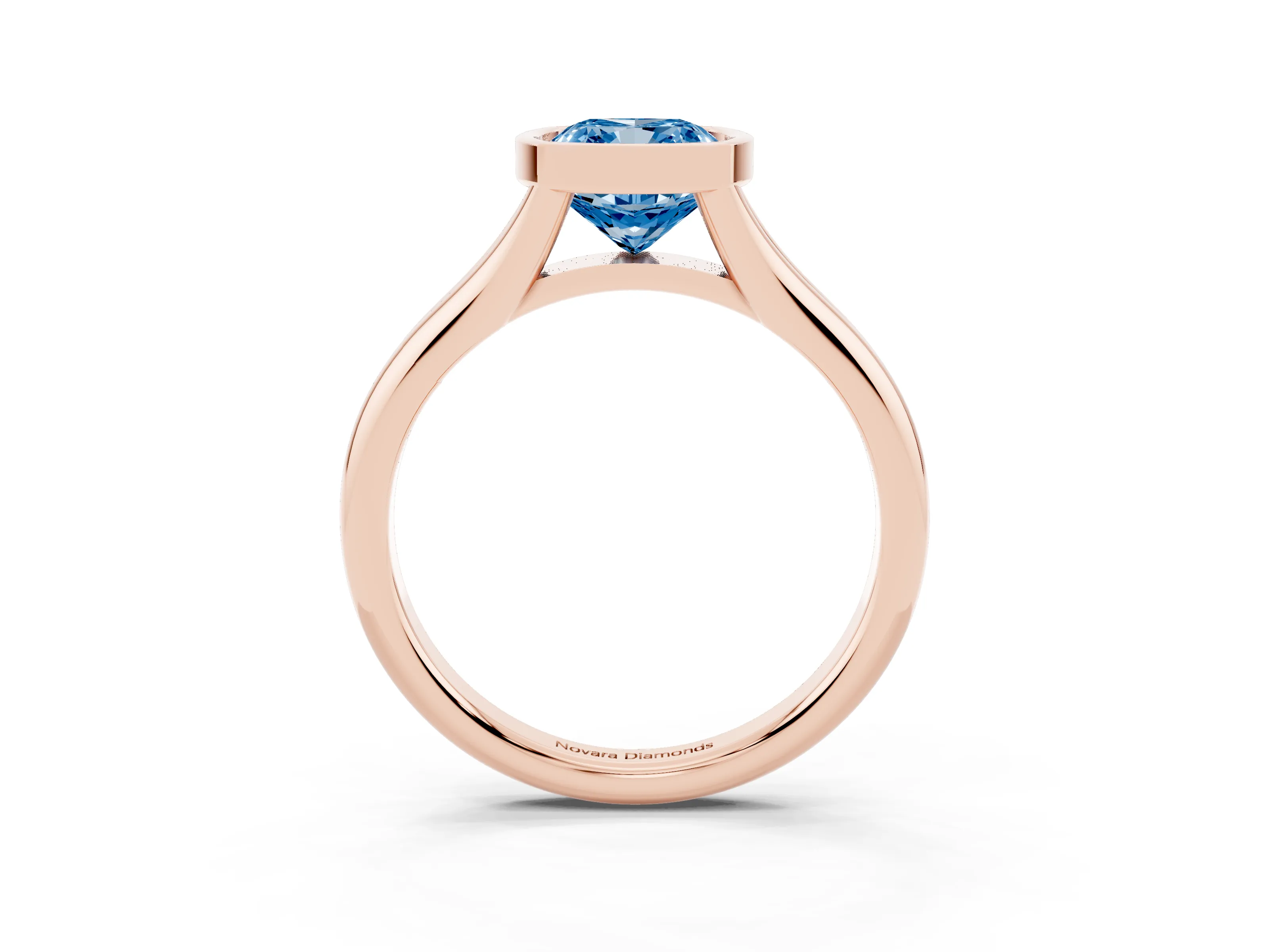 Fancy Blue Bezel Set Cushion Cut Diamond Solitaire Ring Set in Rose gold with Smooth Band