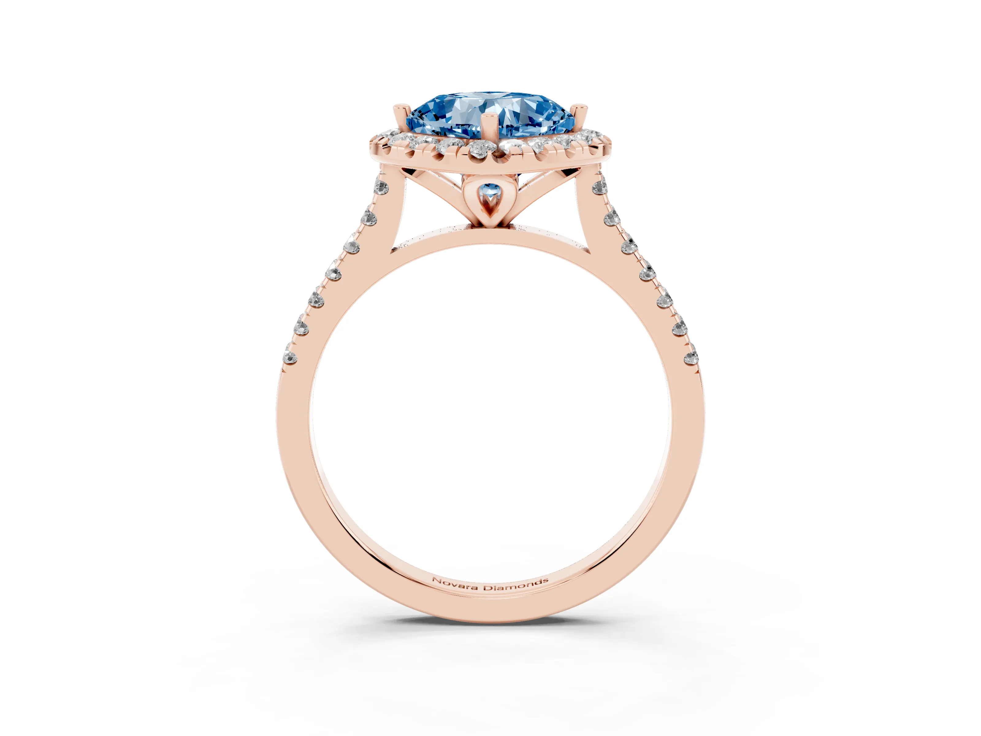 Fancy Blue Cushion Cut Diamond Cushion Halo Ring Set in Rose gold with Pavé Band