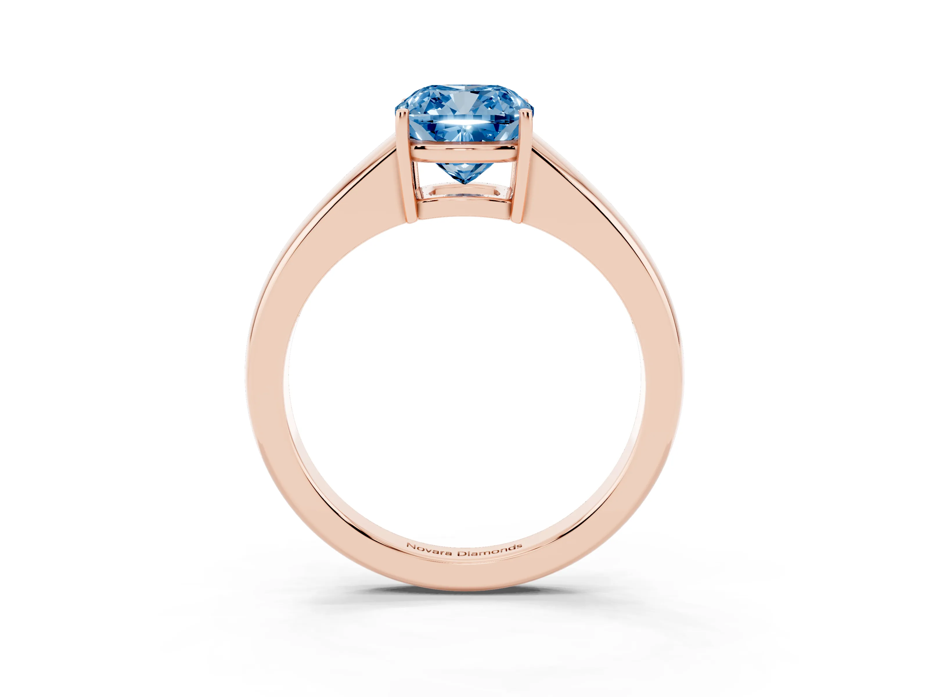 Fancy Blue Cushion Cut Diamond Solitaire Ring Set in Rose gold with Tapered Band and Prong Setting