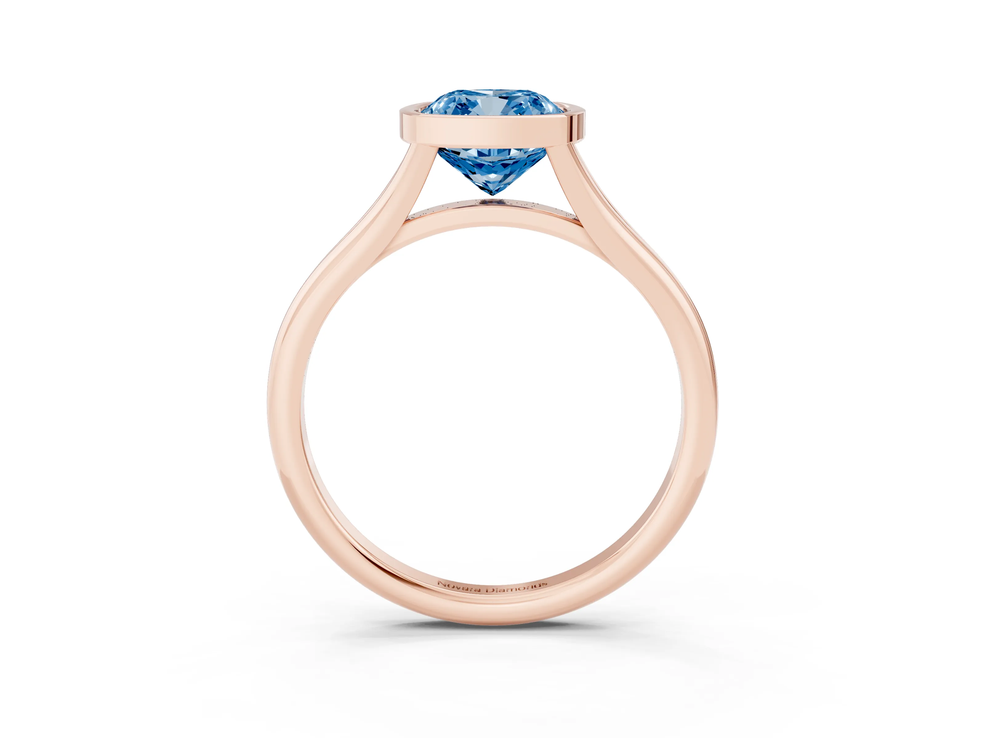 Fancy Blue Bezel Set Cushion Cut Diamond Solitaire Ring Set in Rose gold with Tapered Band