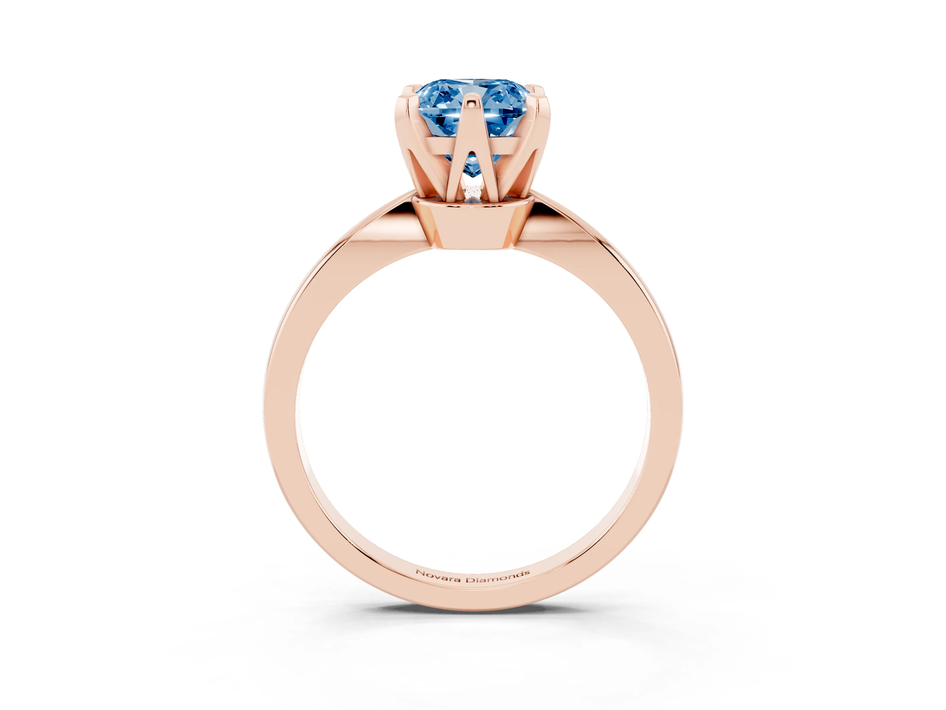 Fancy Blue Cushion Cut Diamond Solitaire Engagement Ring Set in Rose gold with Slim Tapered Solitaire Band