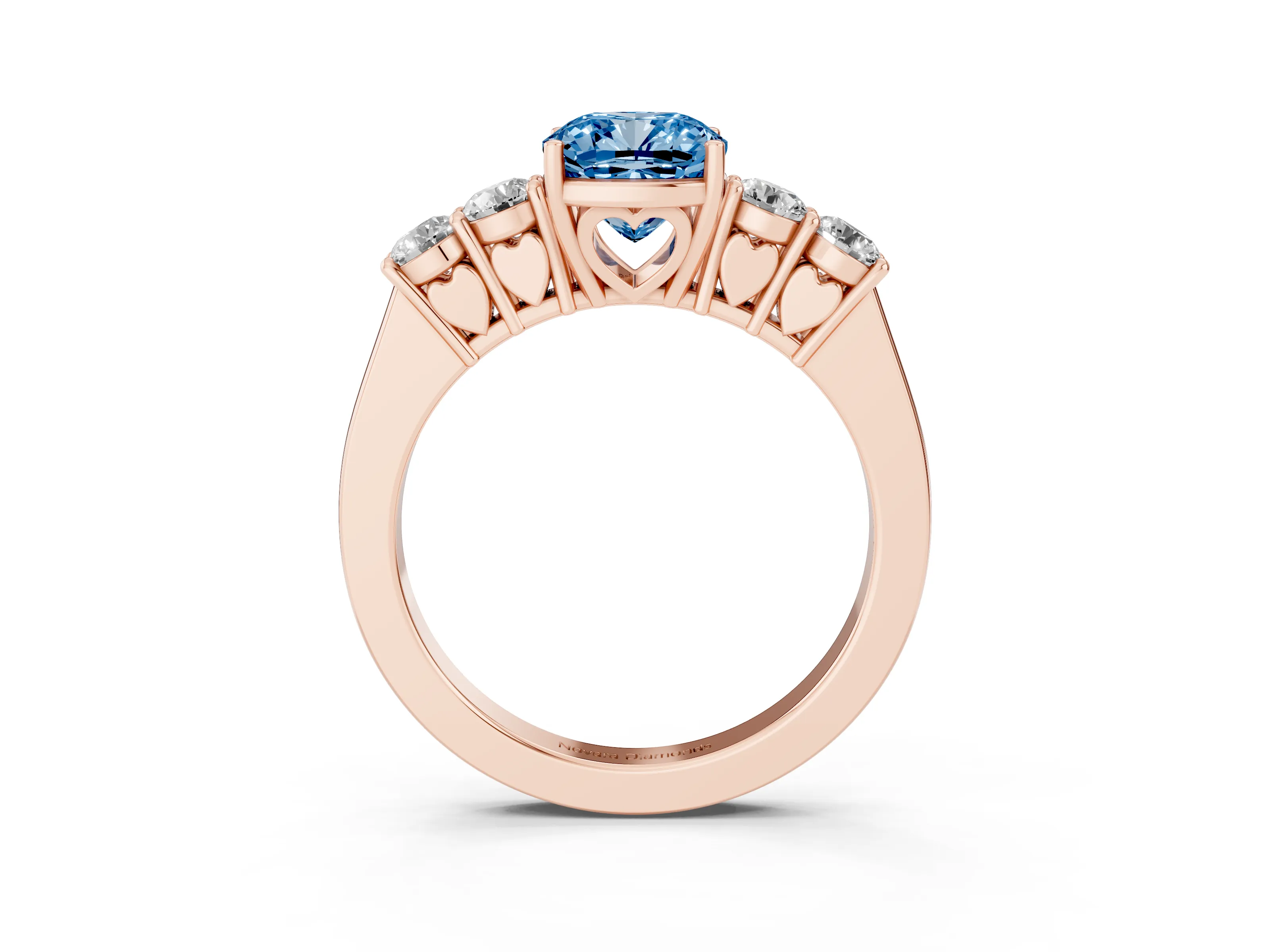 Fancy Blue Cushion Cut Diamond Five-Stone Prong Set Band Ring Set in Rose gold with Polished Band