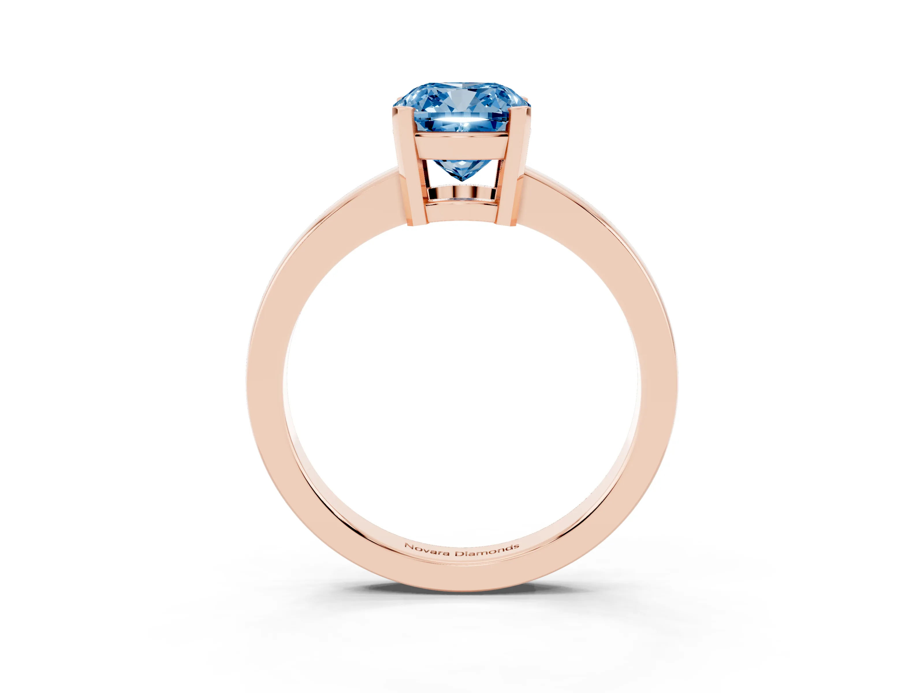 Fancy Blue Cushion Cut Diamond Solitaire Ring Set in Rose gold with Prong Head and Smooth Polished Band