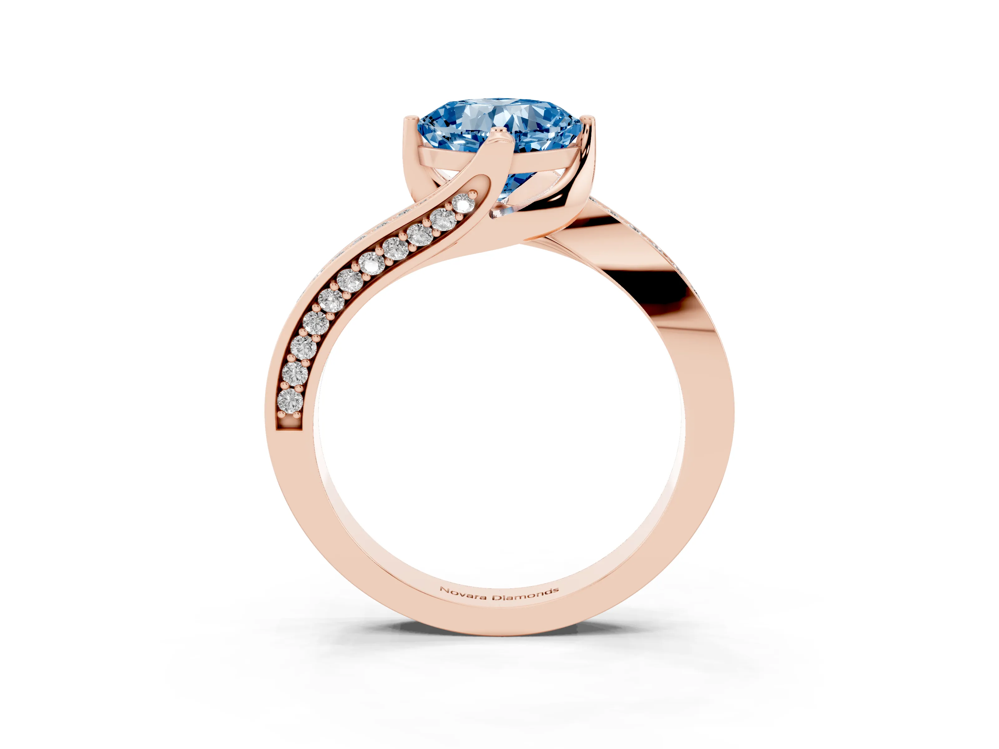 Fancy Blue Cushion Cut Diamond Solitaire Ring Set in Rose gold with Intertwined Pavé Twist Band