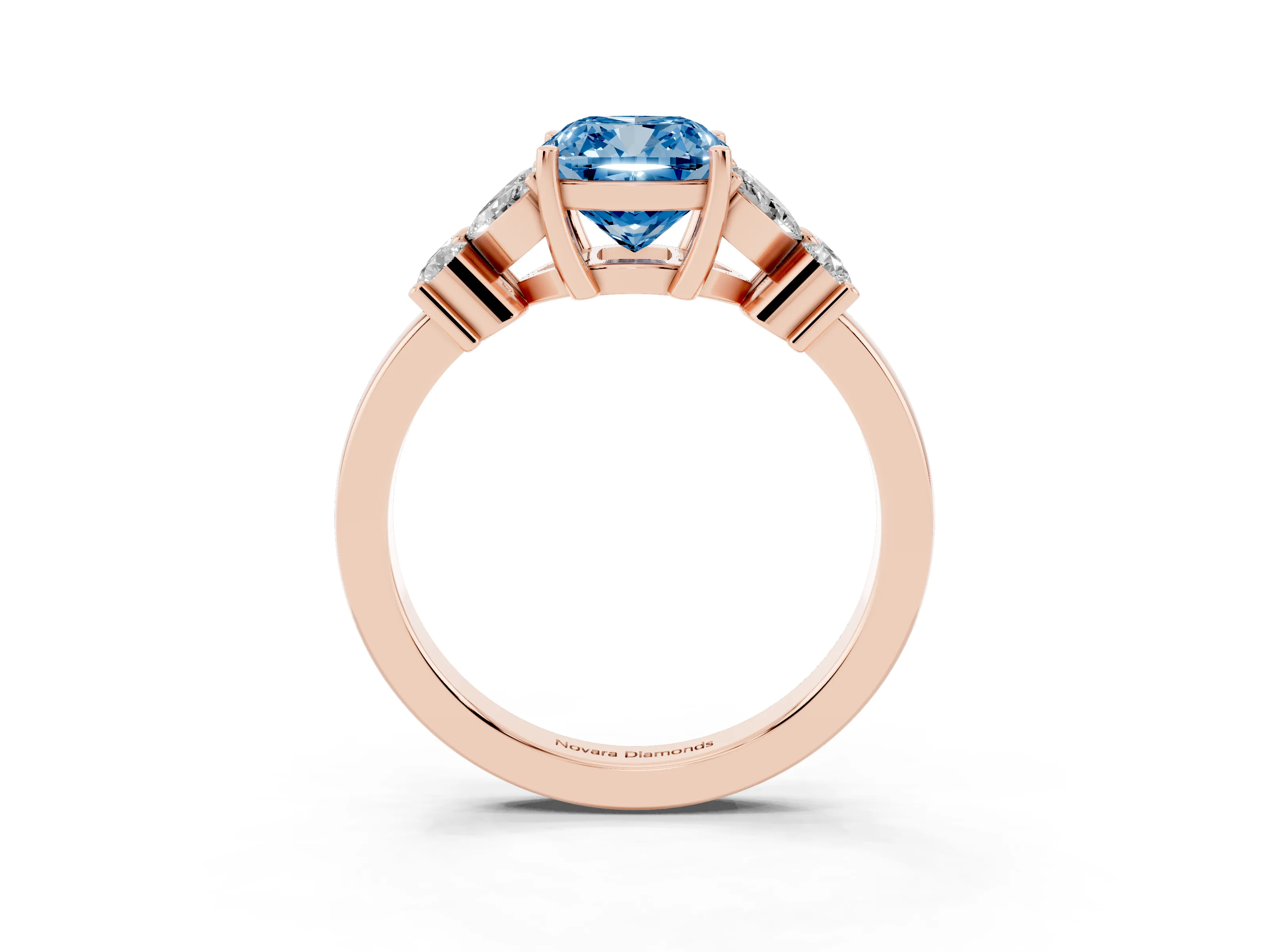 Fancy Blue Cushion Cut Diamond Floral Cluster Ring Set in Rose gold with Marquise Petals and Prong Setting
