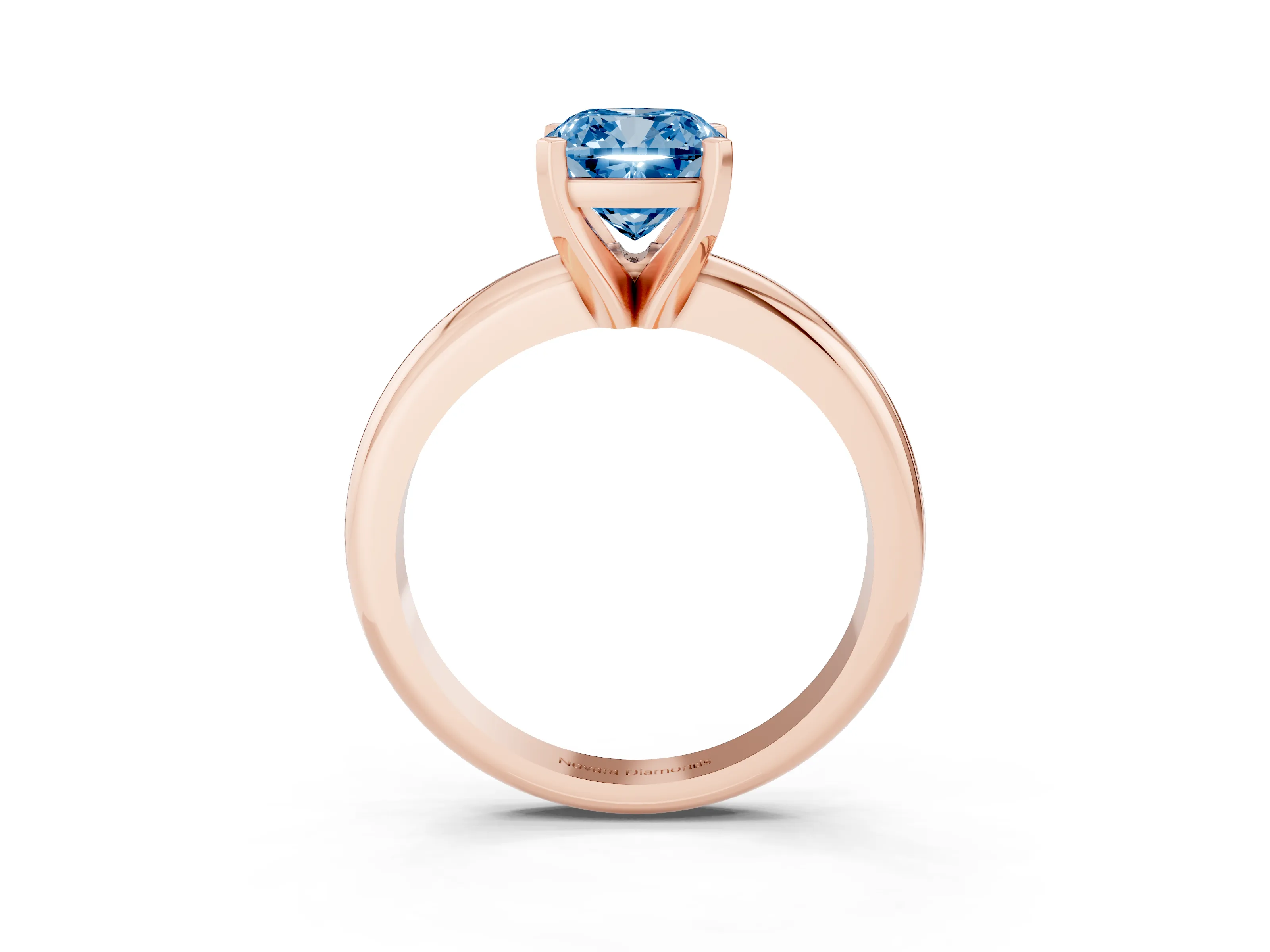 Fancy Blue Cushion Cut Diamond Solitaire Engagement Ring Set in Rose gold with Round Band and Prong Setting
