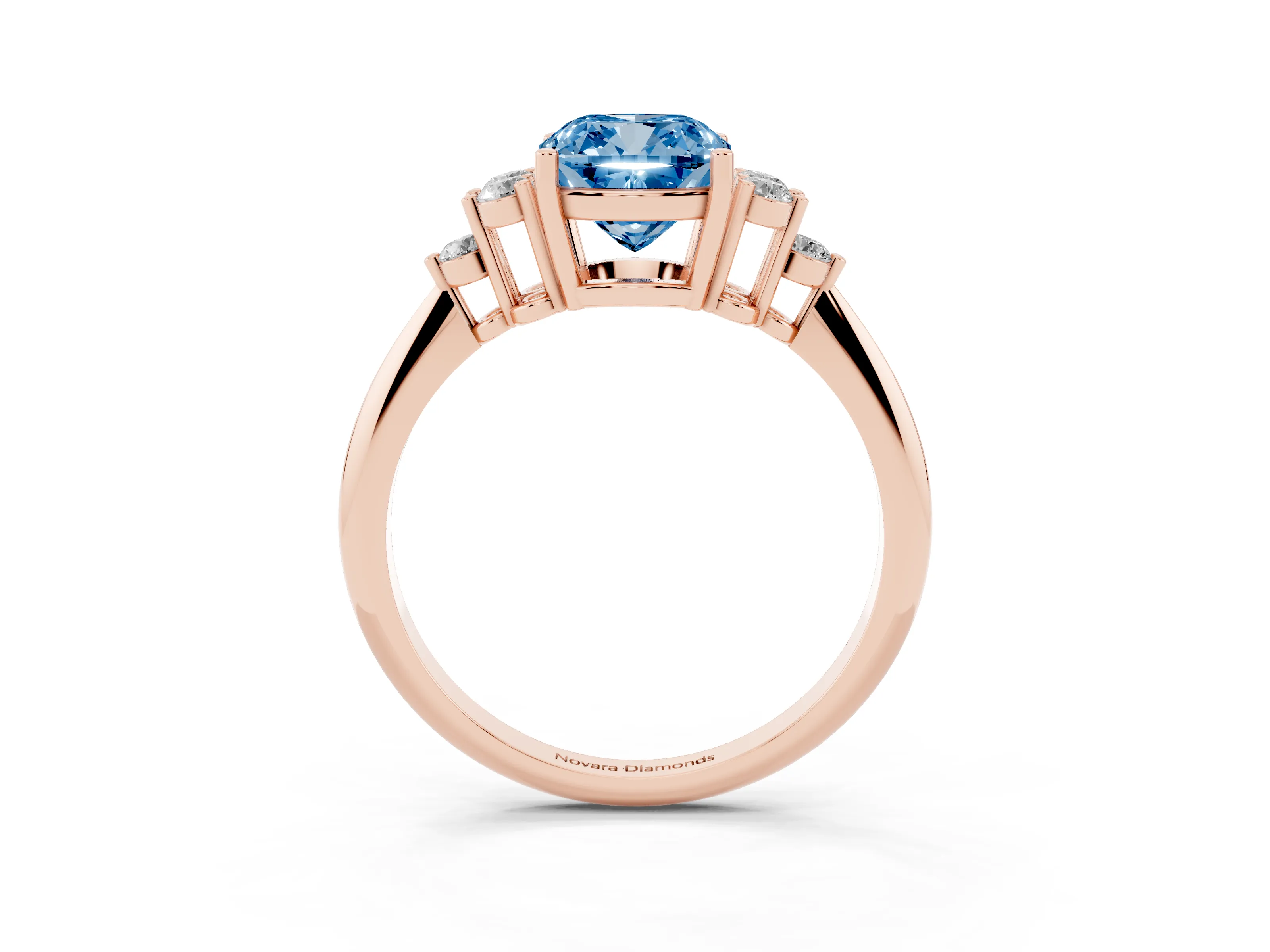 Fancy Blue Cushion Cut Diamond Cluster Ring Set in Rose gold with Plain Band and Prong Setting