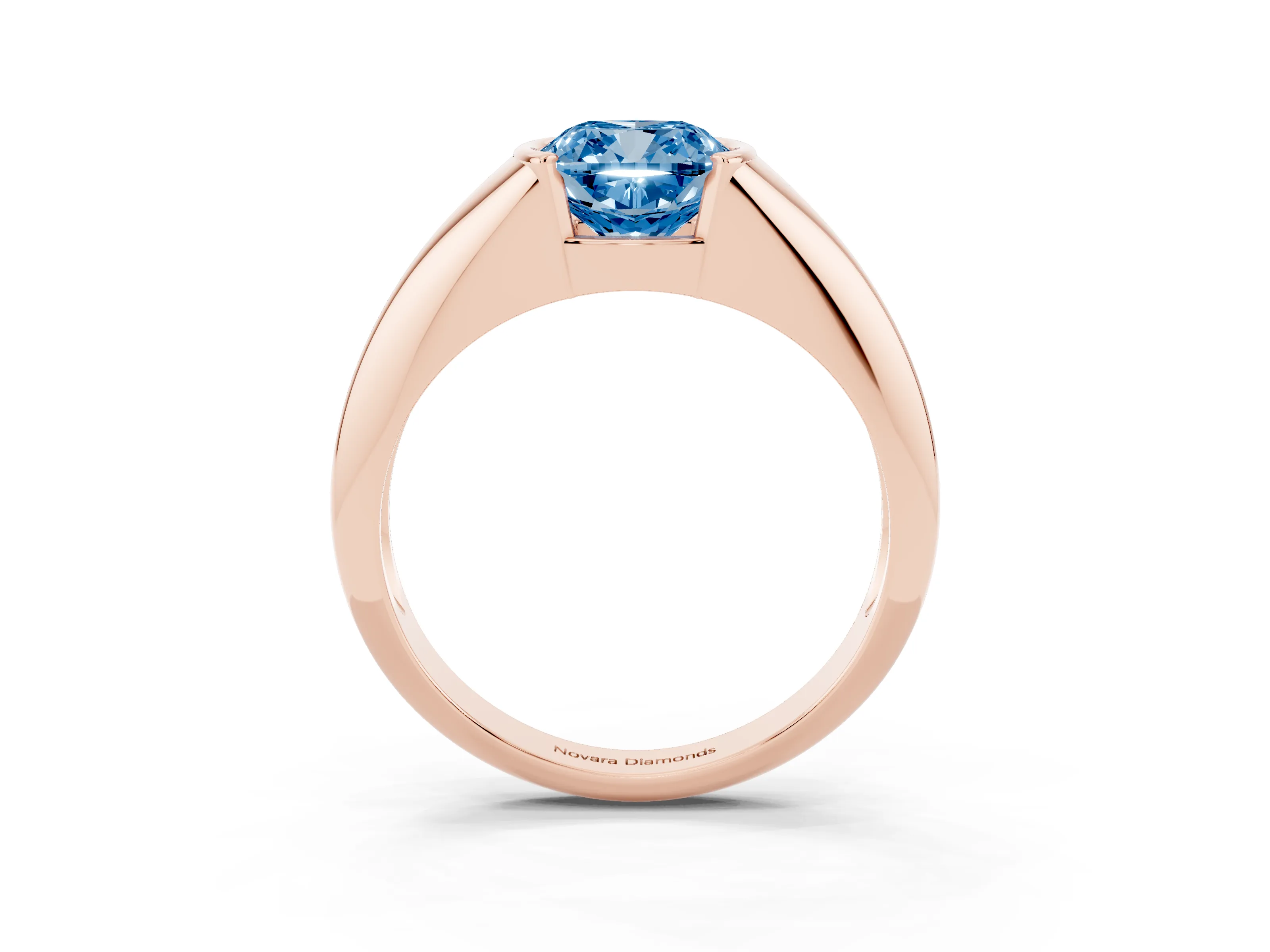 Fancy Blue Cushion Cut Diamond Solitaire Tension Set Ring Set in Rose gold