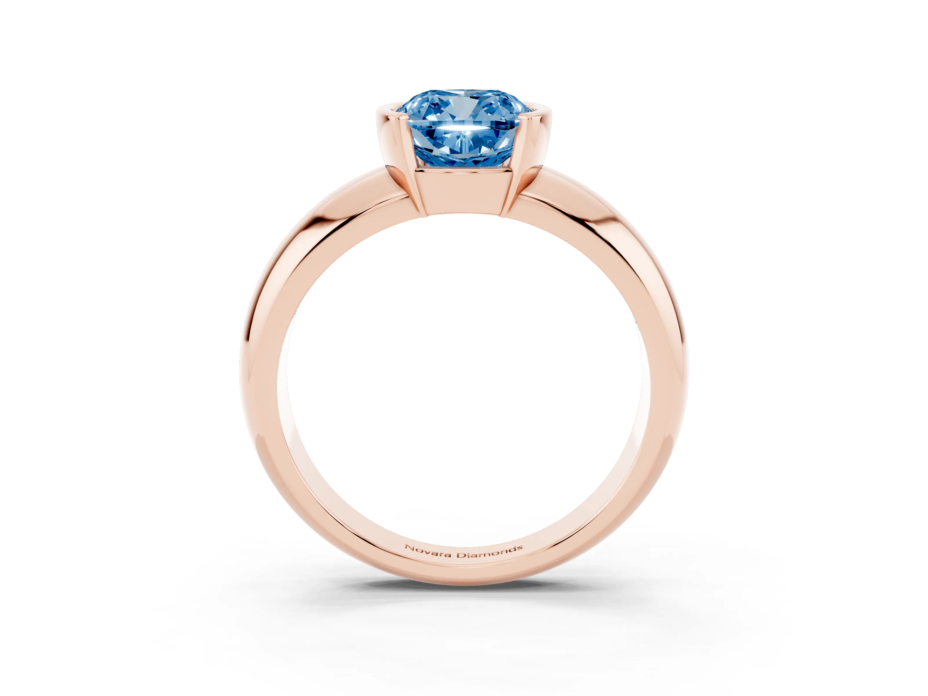 Fancy Blue Cushion Cut Diamond Solitaire Tension Set Ring Set in Rose gold with Wide Band