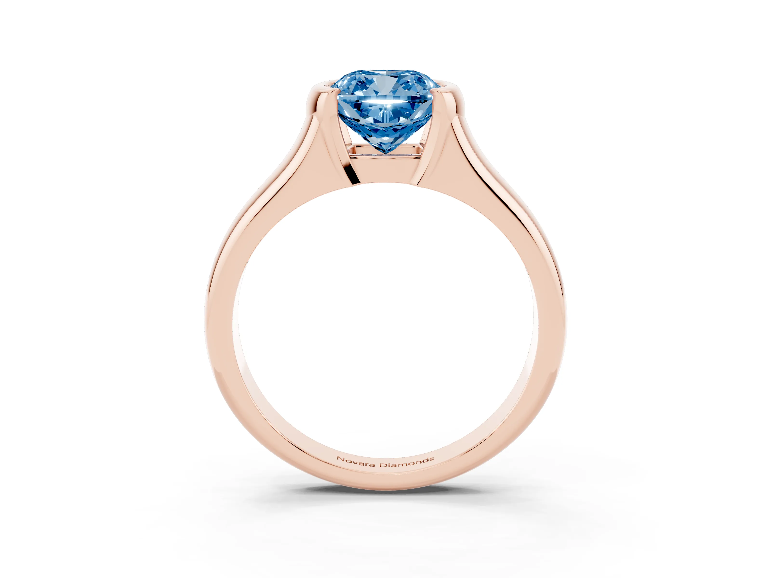 Fancy Blue Cushion Cut Diamond Solitaire Tension Set Ring Set in Rose gold with Split Shank Band