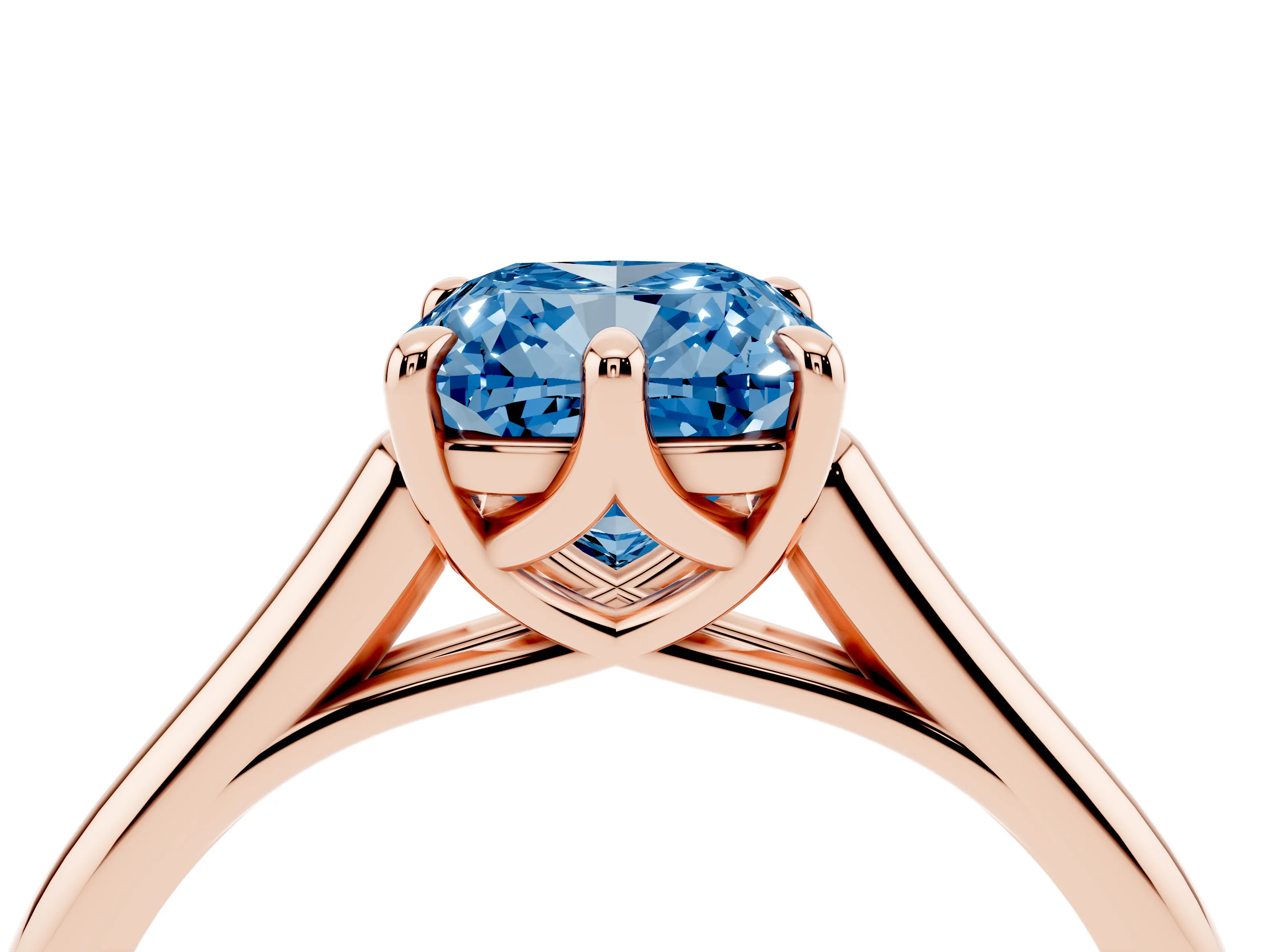 Fancy Blue Cushion Cut Diamond Solitaire Engagement Ring Set in Rose gold with Prong Setting and Plain Classic Band