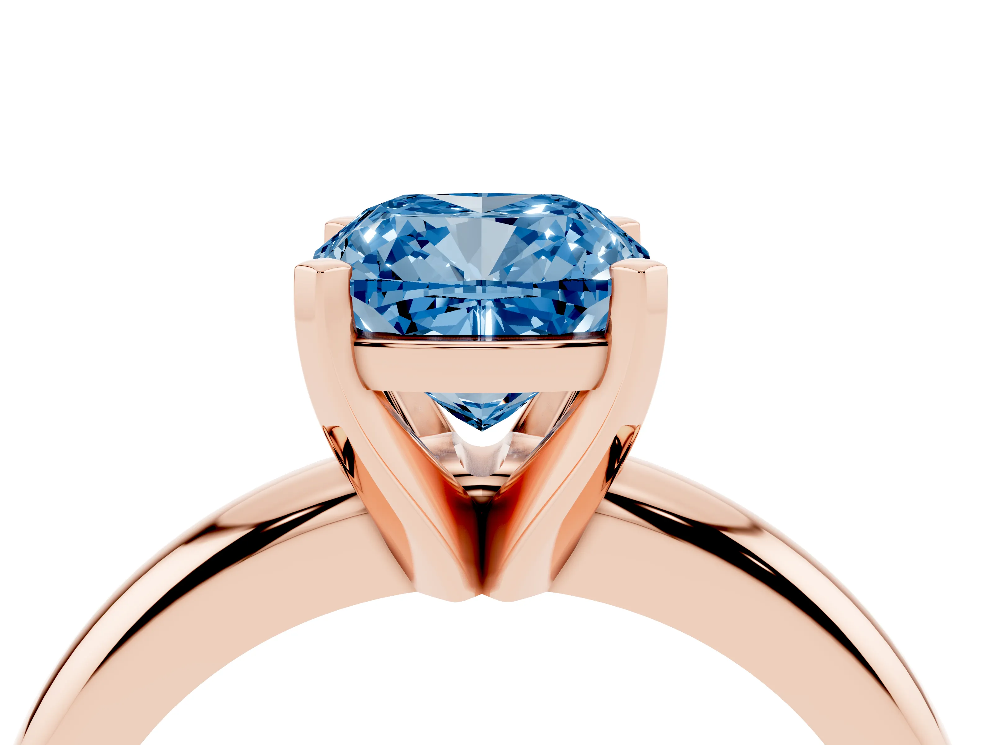 Fancy Blue Cushion Cut Diamond Solitaire Engagement Ring Set in Rose gold with Round Band and Prong Setting