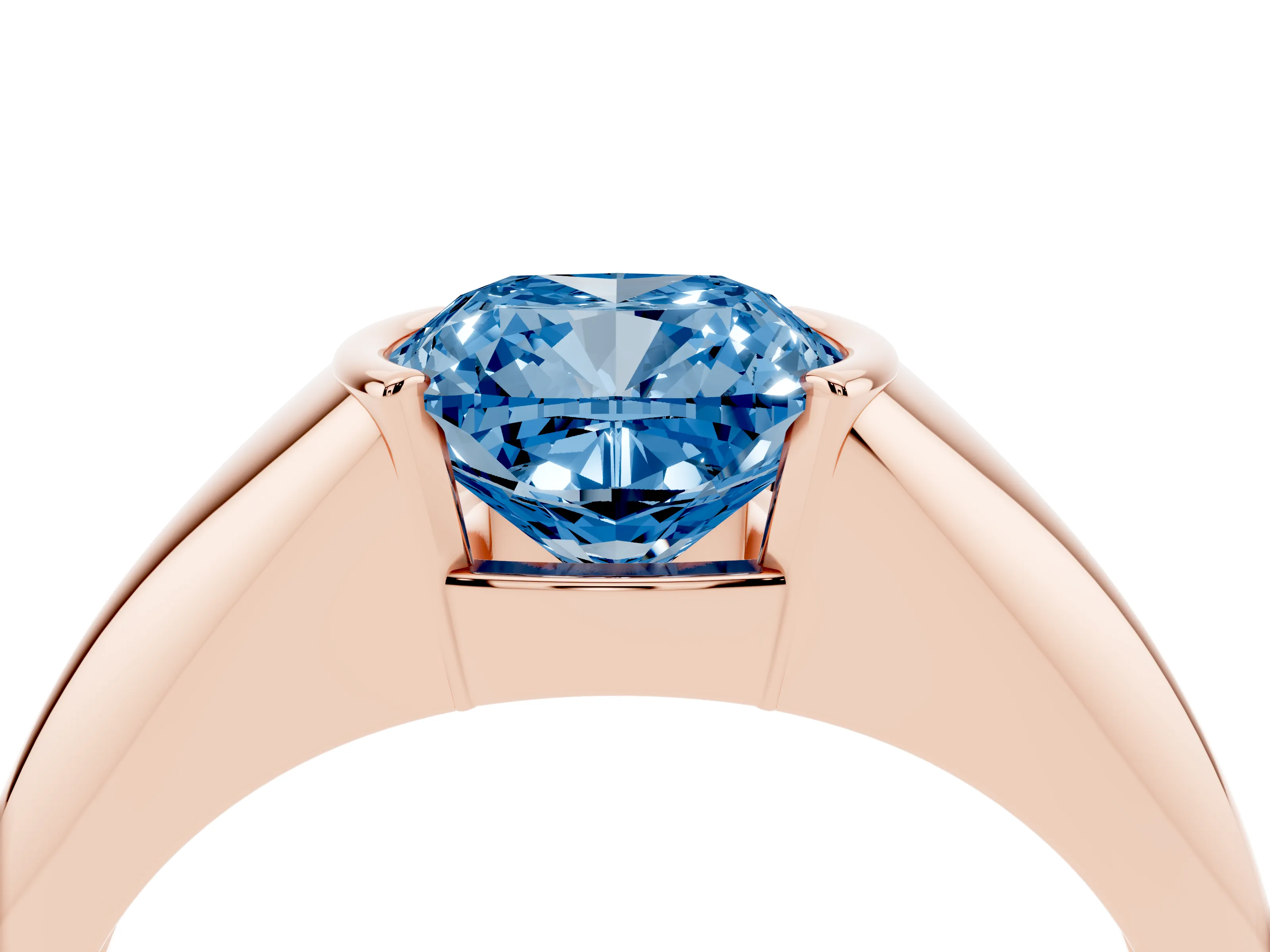 Fancy Blue Cushion Cut Diamond Solitaire Tension Set Ring Set in Rose gold