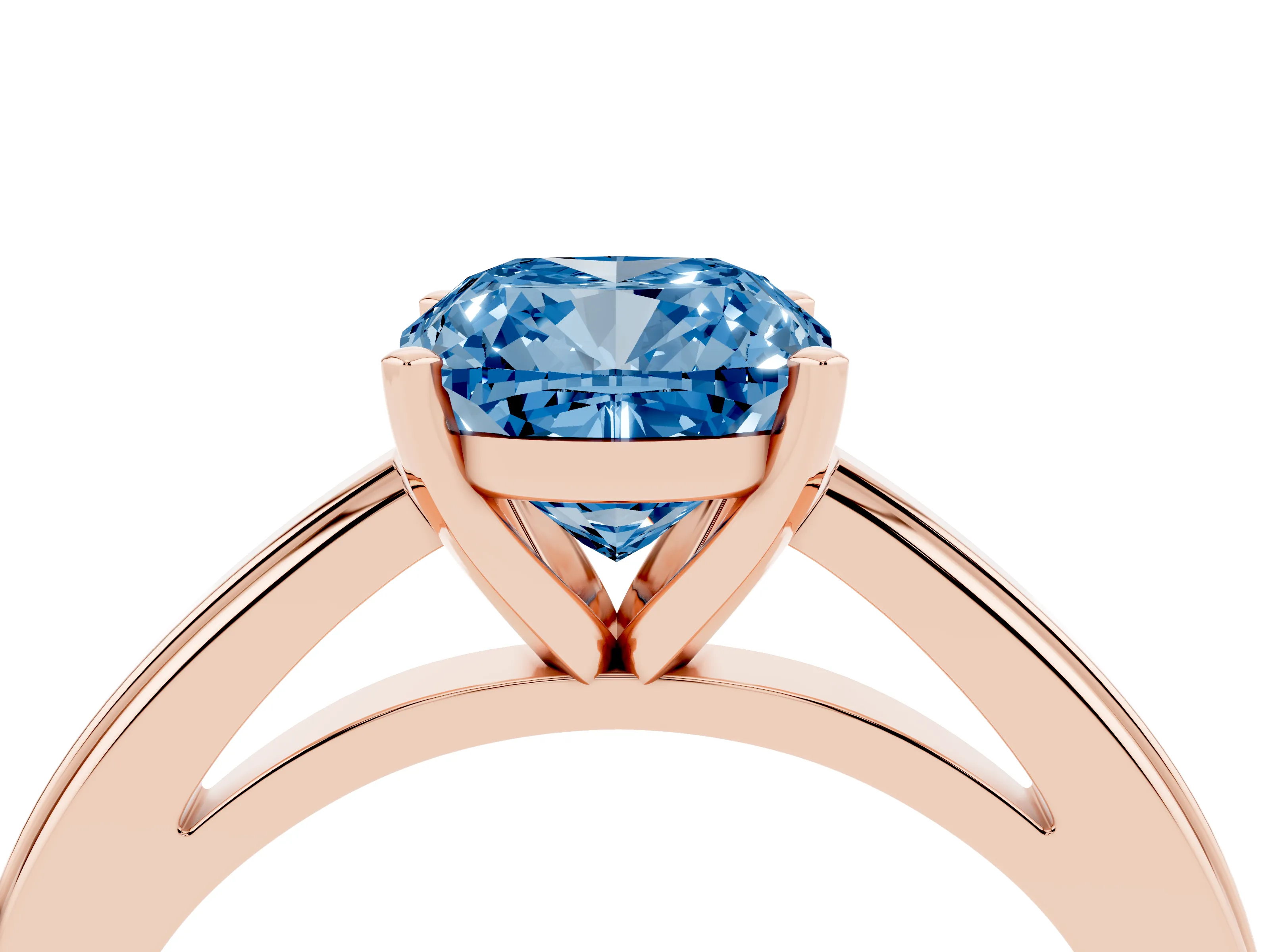 Fancy Blue Cushion Cut Diamond Solitaire Ring Set in Rose gold with Prong Setting and Classic Band