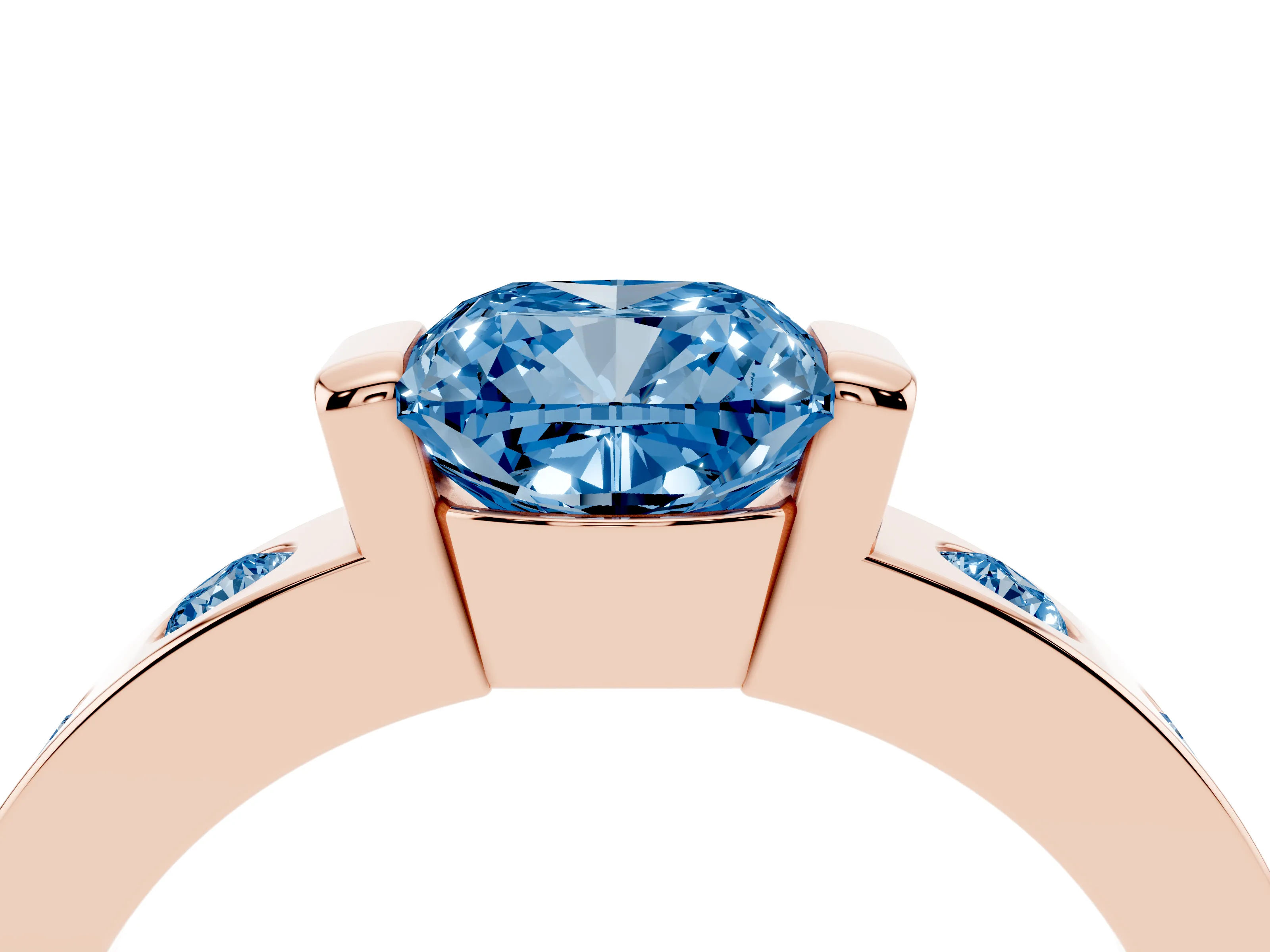Fancy Blue Cushion Cut Diamond Channel-Set Band Ring Set in Rose gold with Bezel Prong Setting