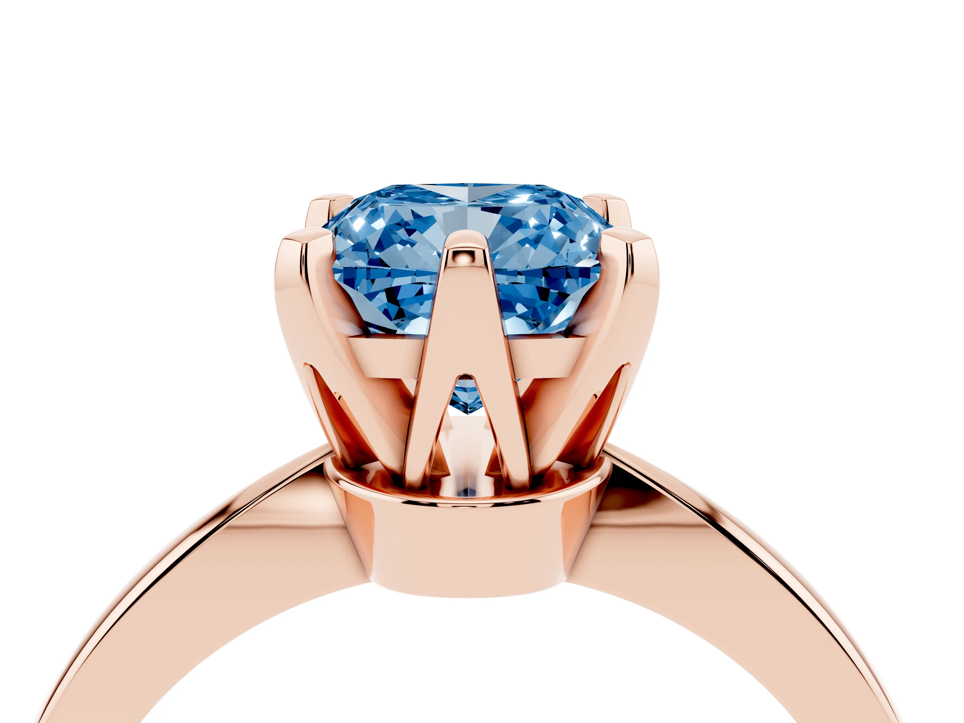 Fancy Blue Cushion Cut Diamond Solitaire Engagement Ring Set in Rose gold with Slim Tapered Solitaire Band