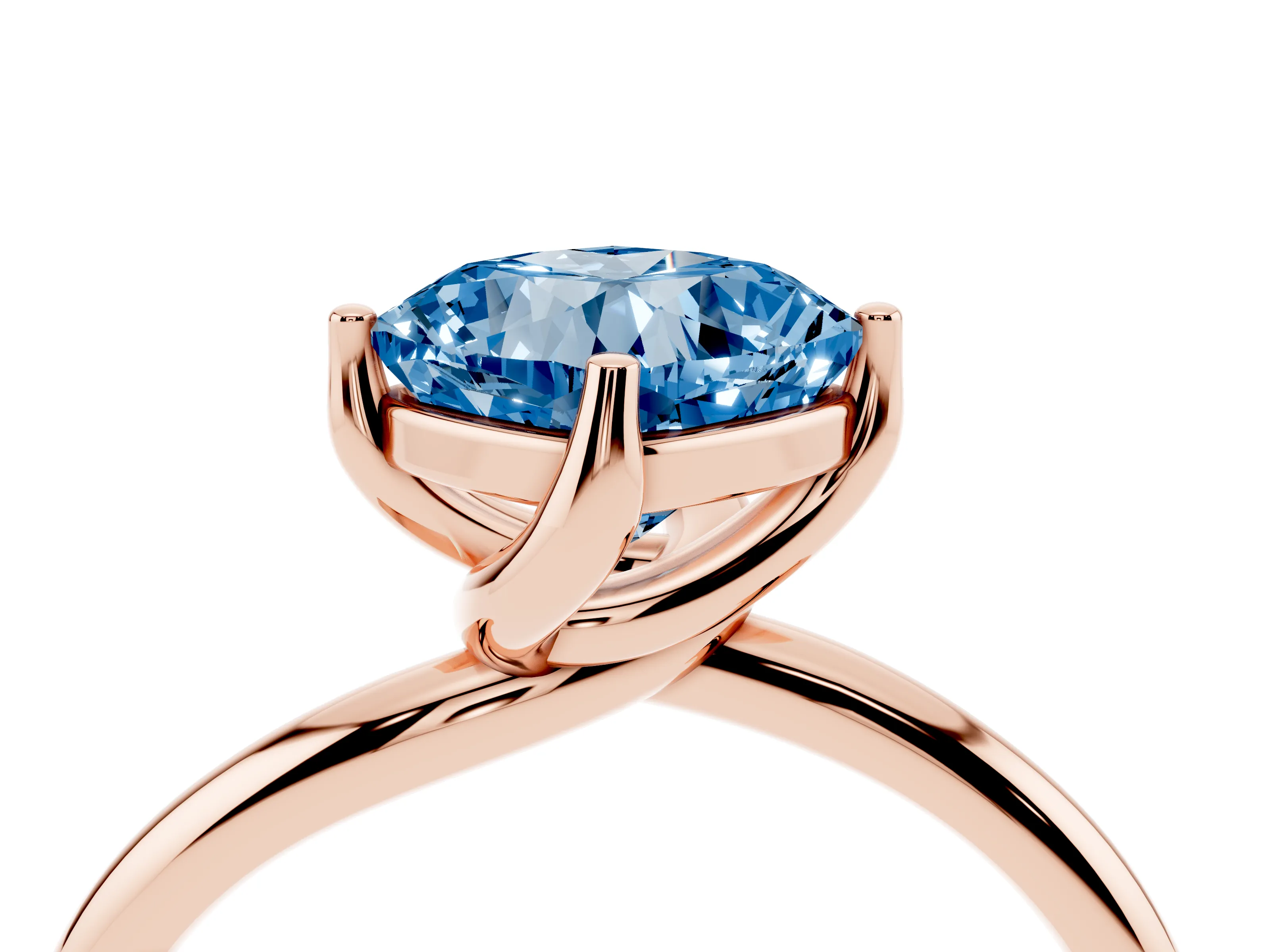 Fancy Blue Cushion Cut Diamond Solitaire Engagement Ring Set in Rose gold with Classic Plain Band