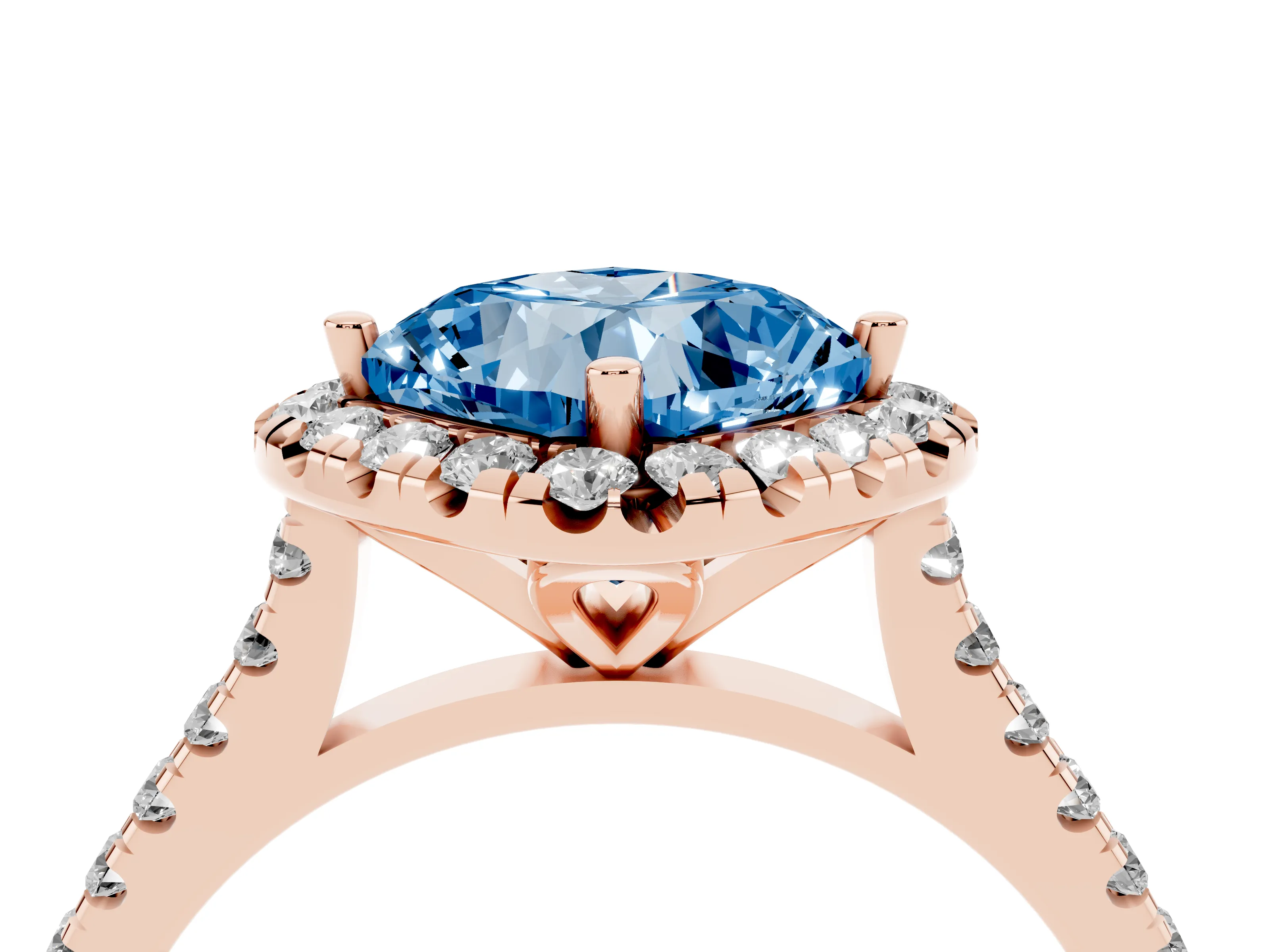 Fancy Blue Cushion Cut Diamond Cushion Halo Ring Set in Rose gold with Pavé Band