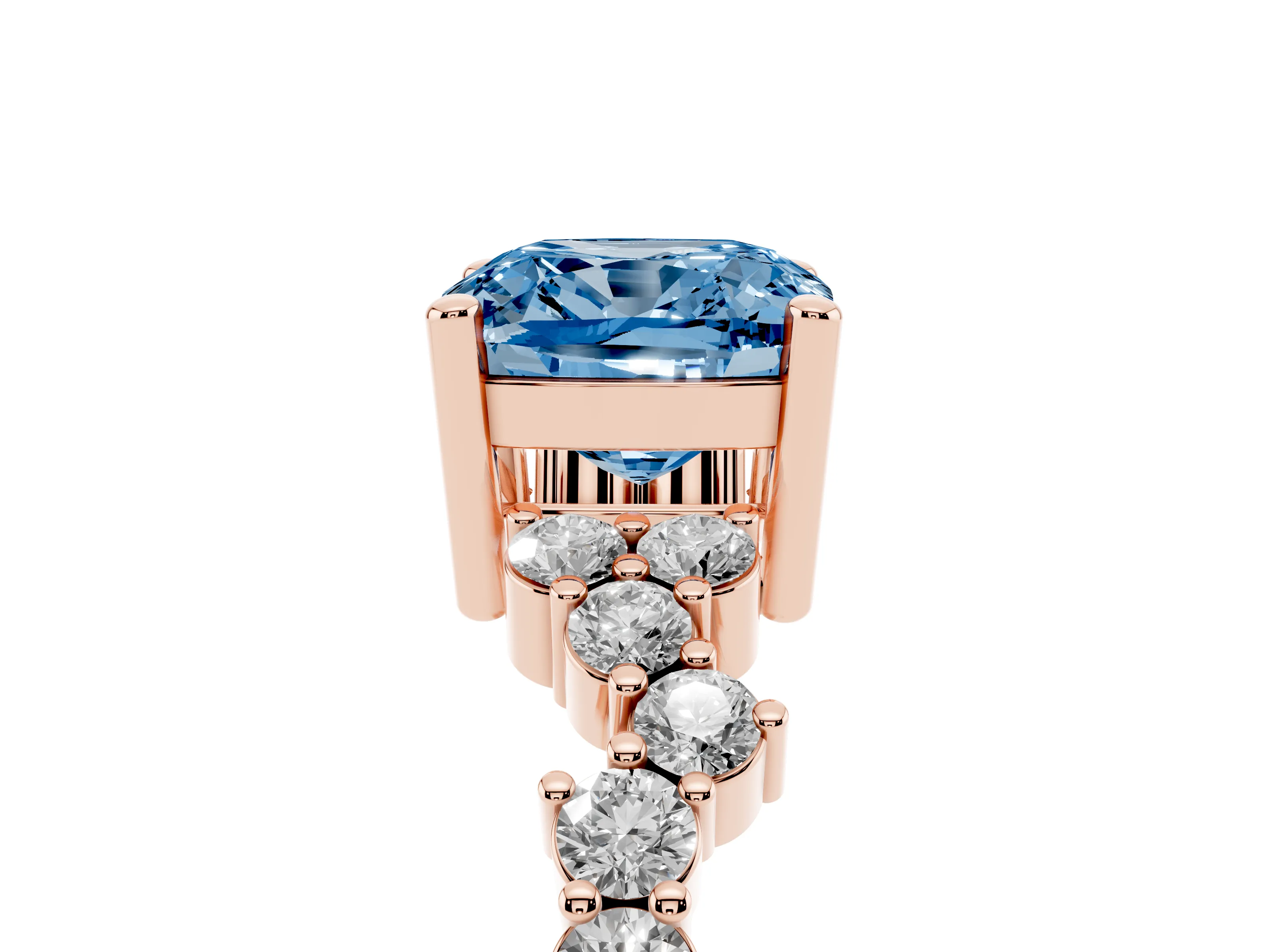 Fancy Blue Cushion Cut Diamond Ring Set in Rose gold with Scattered Round Accents