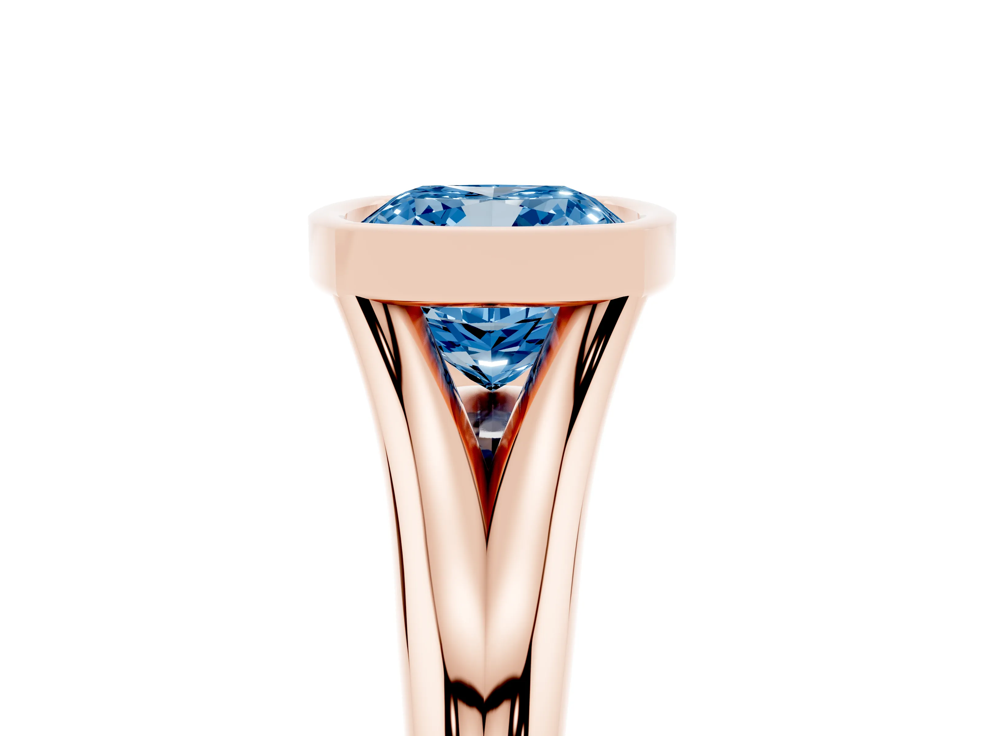 Fancy Blue Bezel Set Cushion Cut Diamond Solitaire Ring Set in Rose gold with Smooth Band