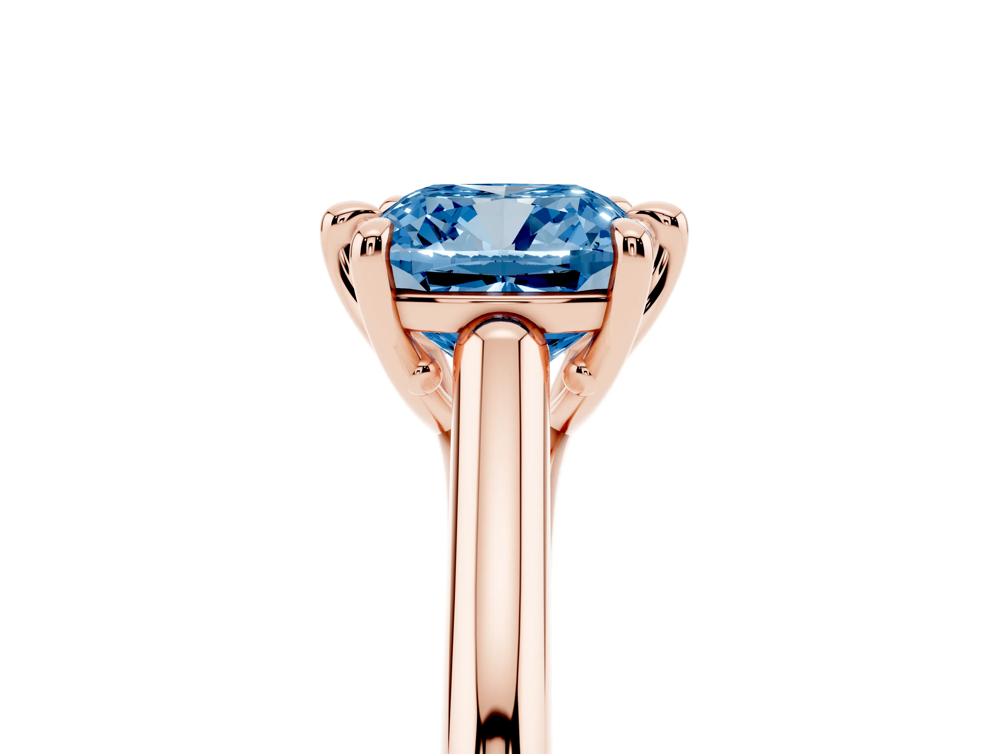Fancy Blue Cushion Cut Diamond Solitaire Engagement Ring Set in Rose gold with Prong Setting and Plain Classic Band
