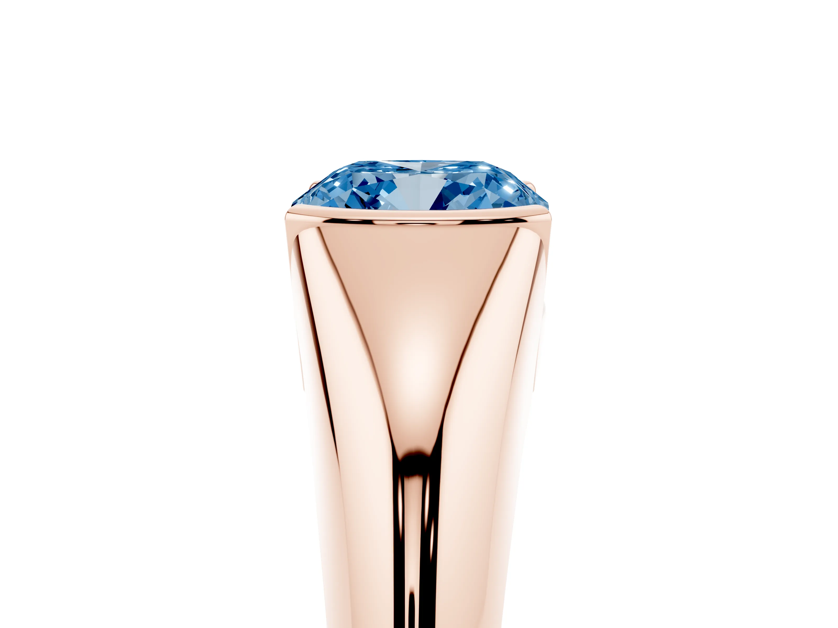 Fancy Blue Cushion Cut Diamond Solitaire Tension Set Ring Set in Rose gold