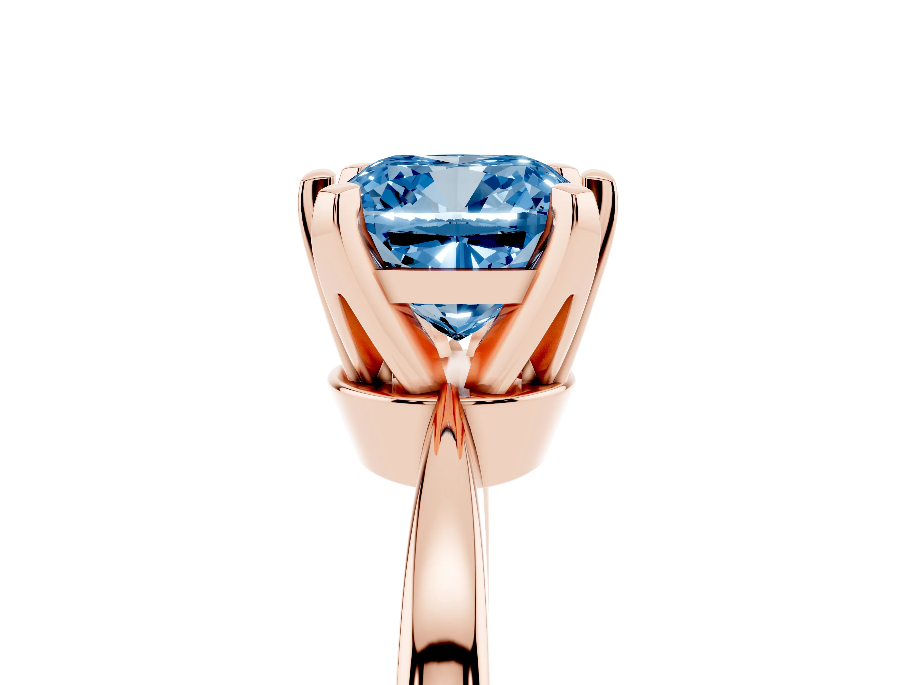 Fancy Blue Cushion Cut Diamond Solitaire Engagement Ring Set in Rose gold with Slim Tapered Solitaire Band