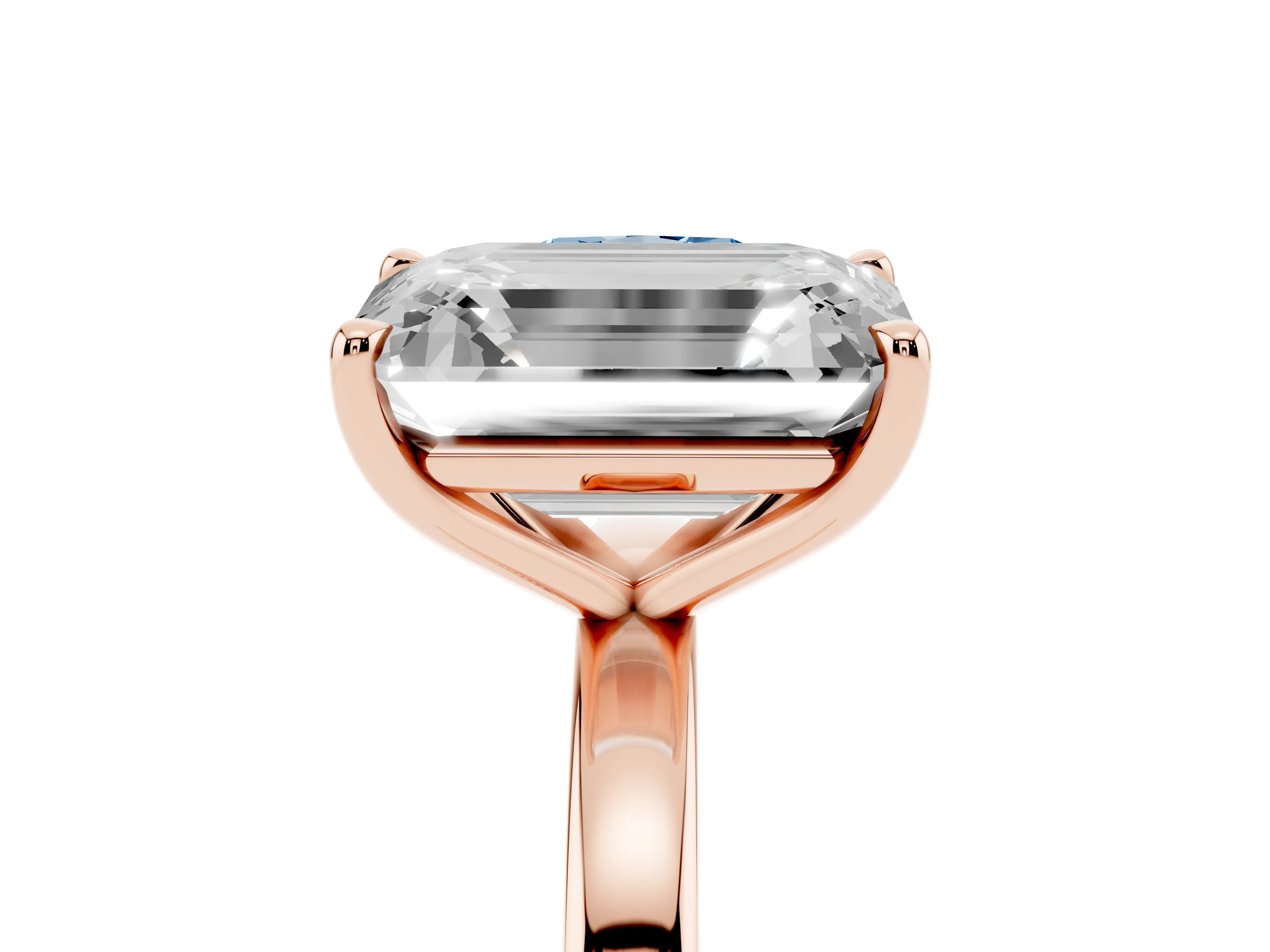 Fancy Blue Cushion Cut and Emerald Cut Toi Moi Ring Set in Rose gold with Prong Setting