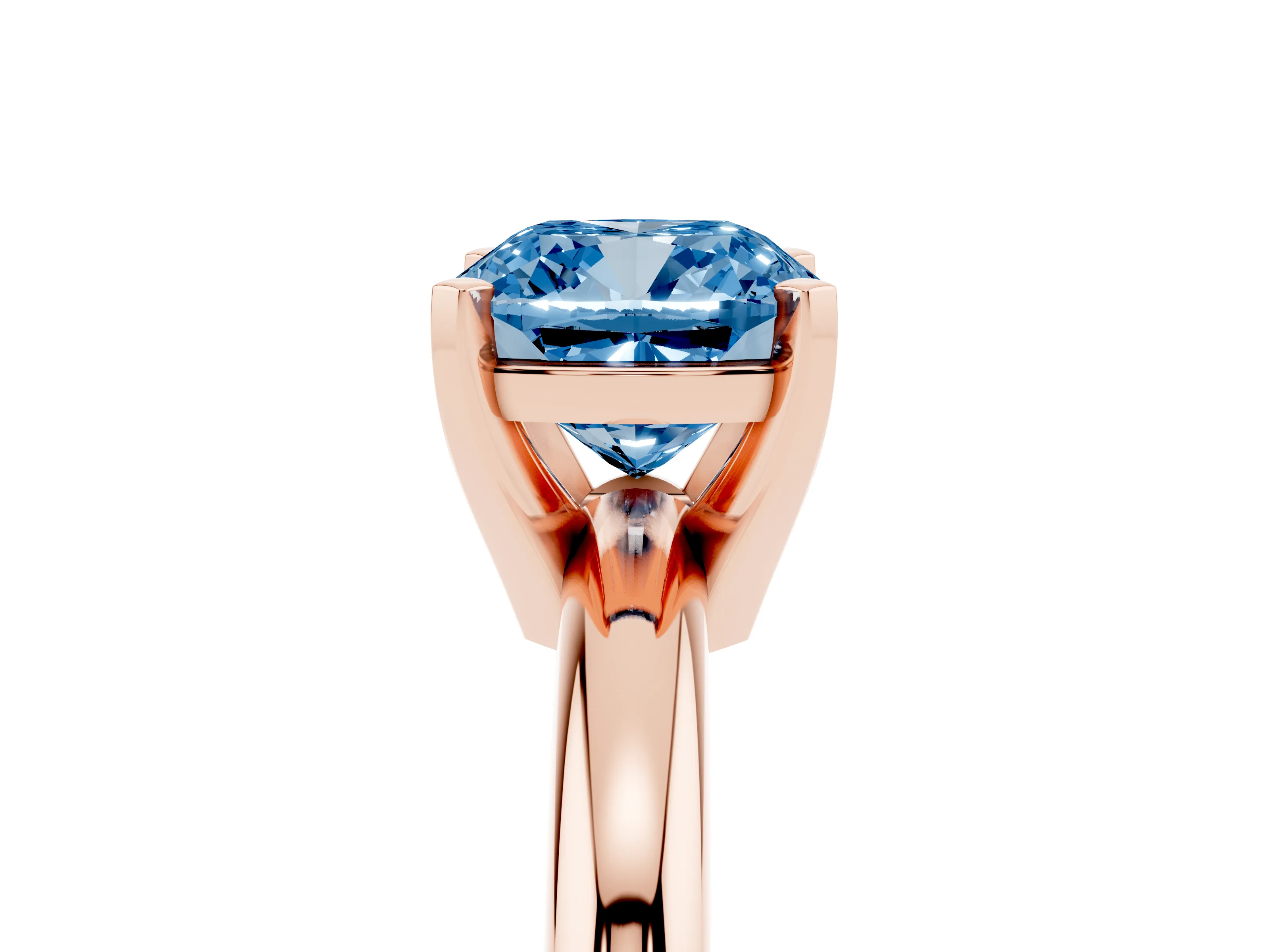 Fancy Blue Cushion Cut Diamond Solitaire Engagement Ring Set in Rose gold with Round Band and Prong Setting