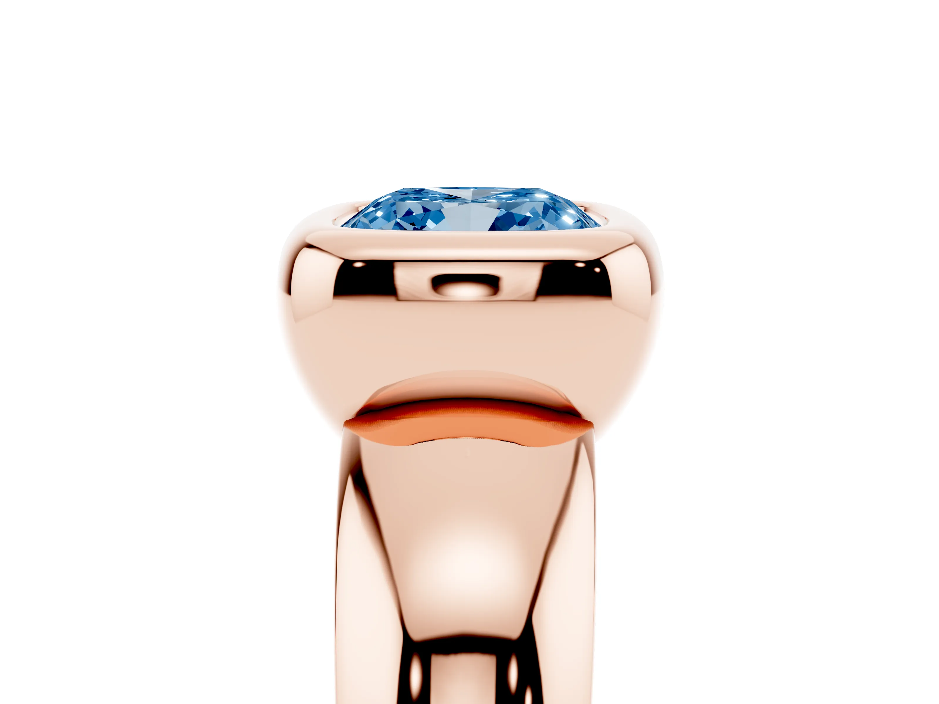 Fancy Blue Bezel Set Cushion Cut Diamond Solitaire Ring Set in Rose gold with Wide Band