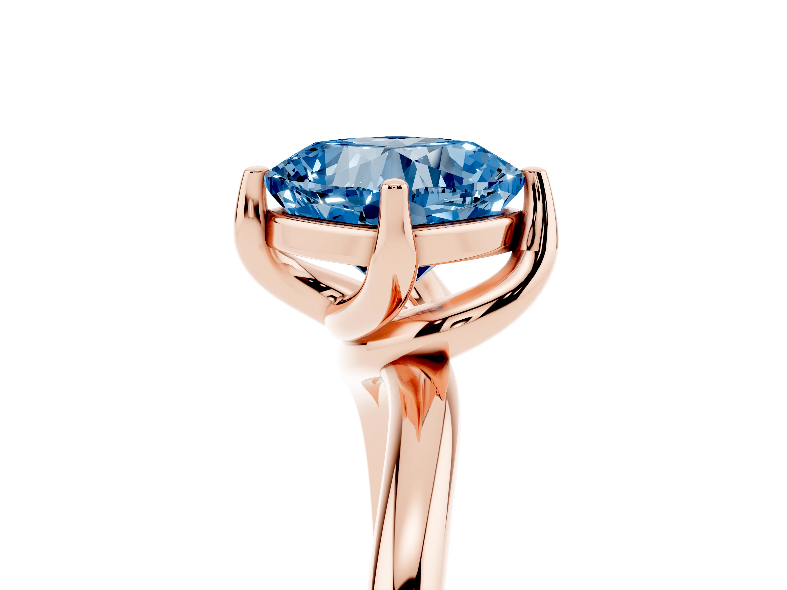 Fancy Blue Cushion Cut Diamond Solitaire Engagement Ring Set in Rose gold with Classic Plain Band