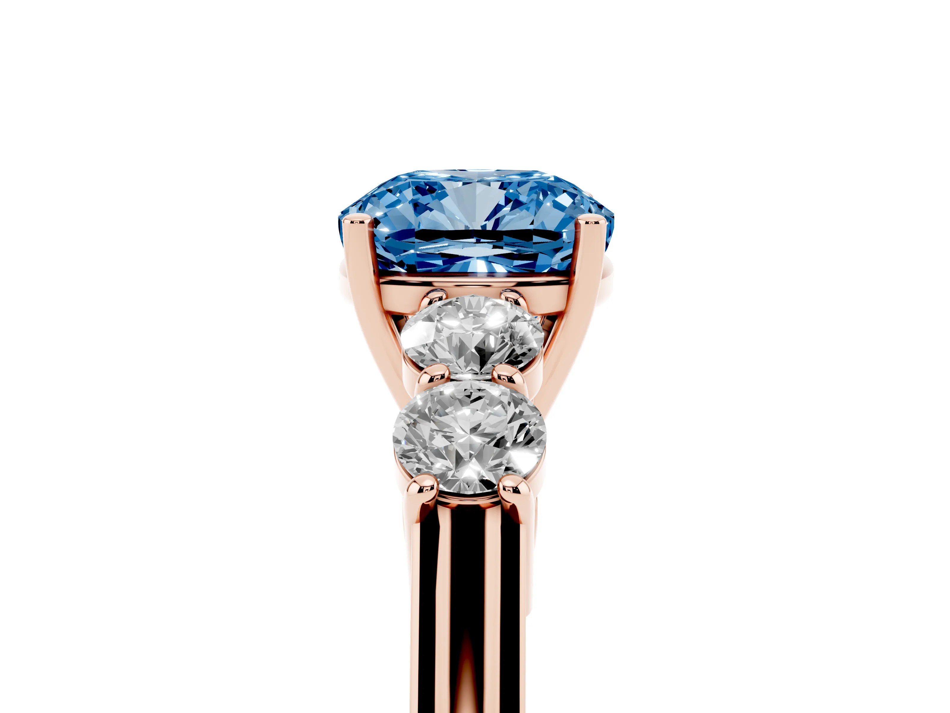 Fancy Blue Cushion Cut Diamond Five-Stone Prong Set Band Ring Set in Rose gold with Polished Band