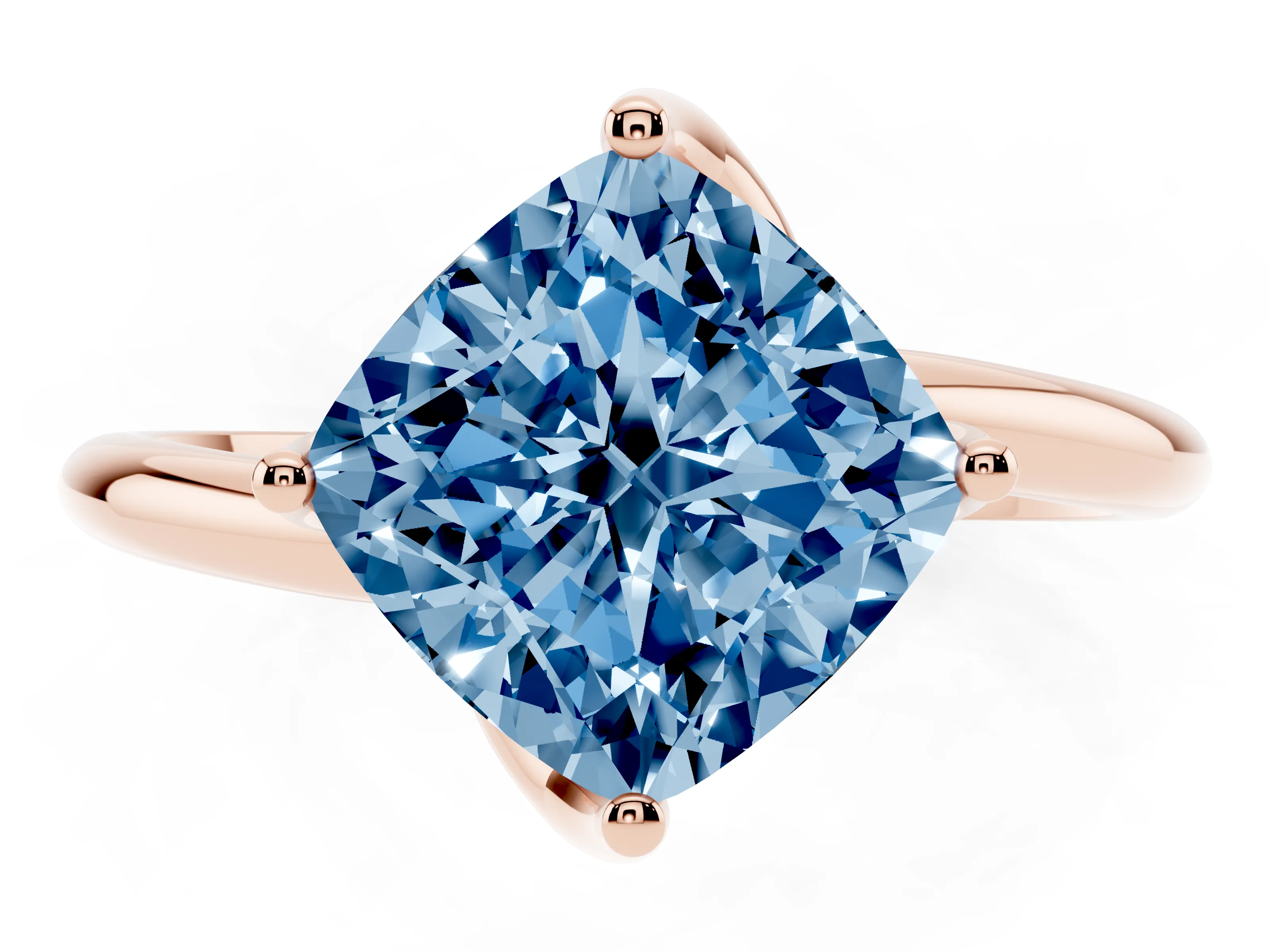 Fancy Blue Cushion Cut Diamond Solitaire Engagement Ring Set in Rose gold with Classic Plain Band