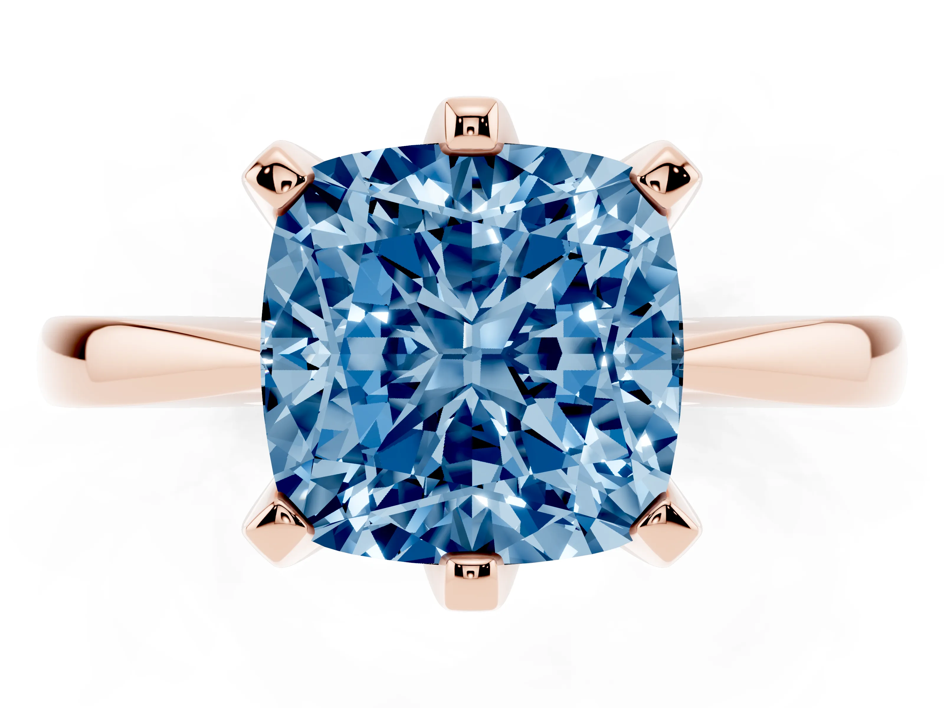 Fancy Blue Cushion Cut Diamond Solitaire Engagement Ring Set in Rose gold with Slim Tapered Solitaire Band