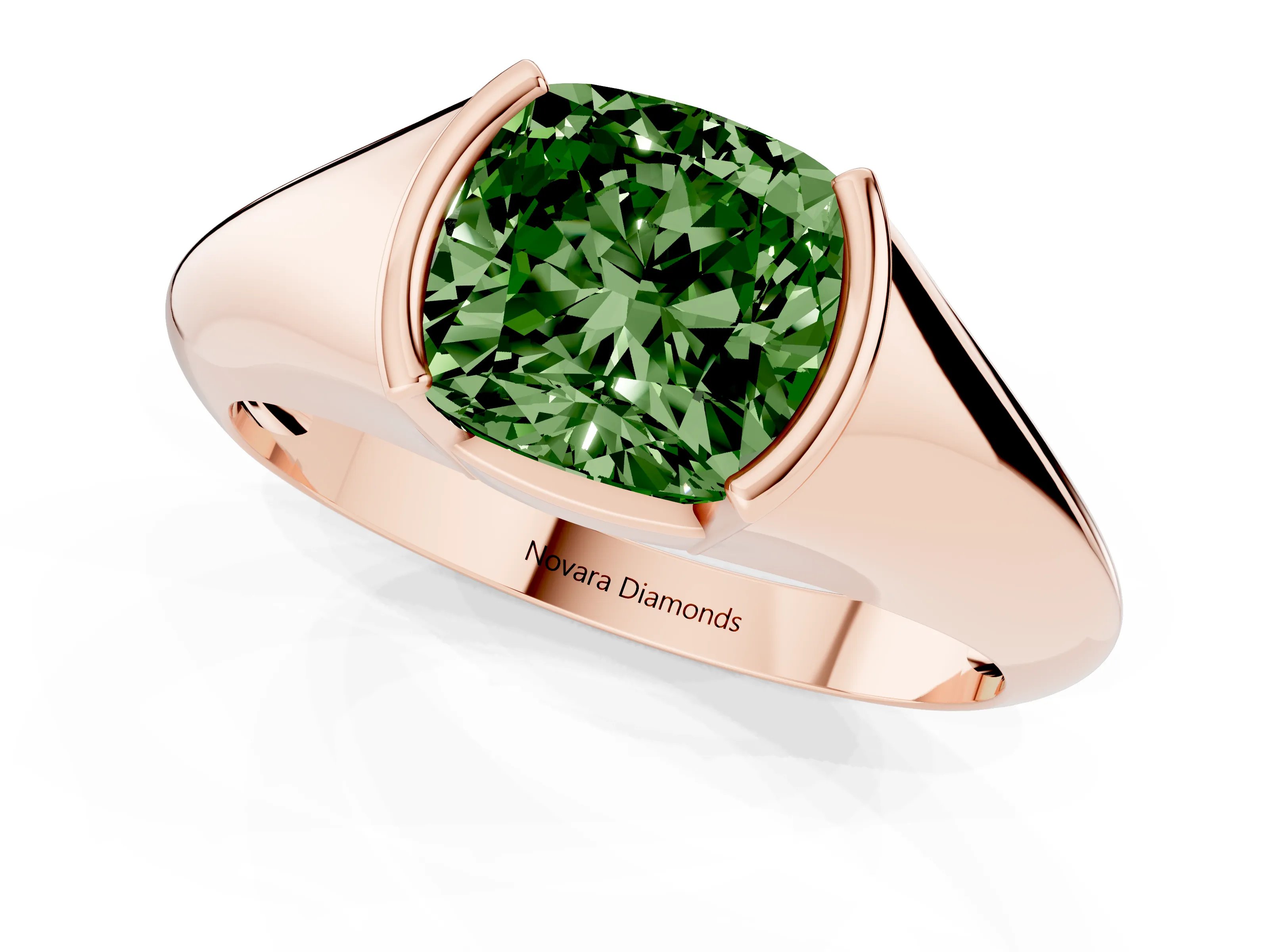 Fancy Green Cushion Cut Diamond Solitaire Tension Set Ring Set in Rose gold
