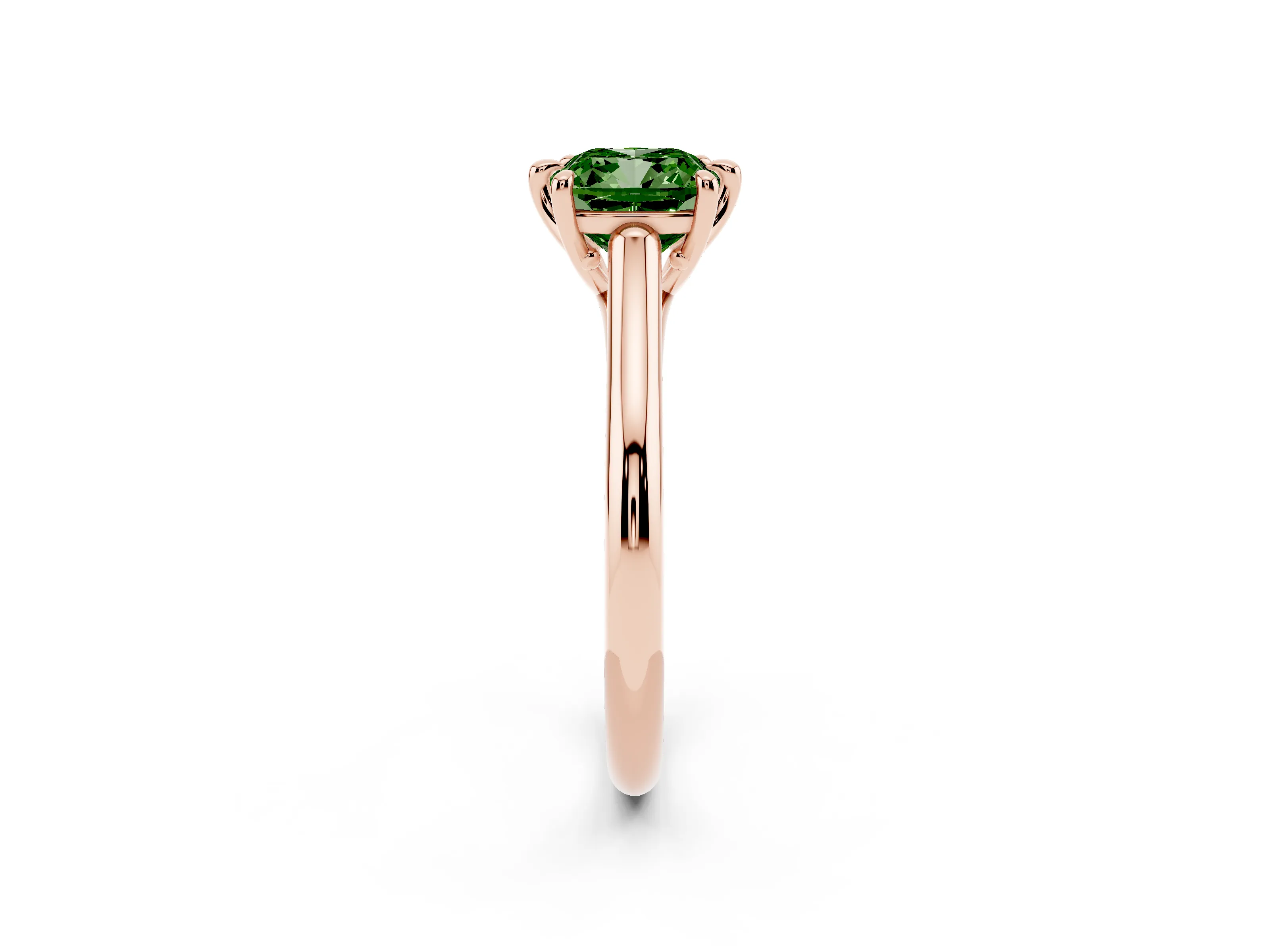 Fancy Green Cushion Cut Diamond Solitaire Engagement Ring Set in Rose gold with Prong Setting and Plain Classic Band