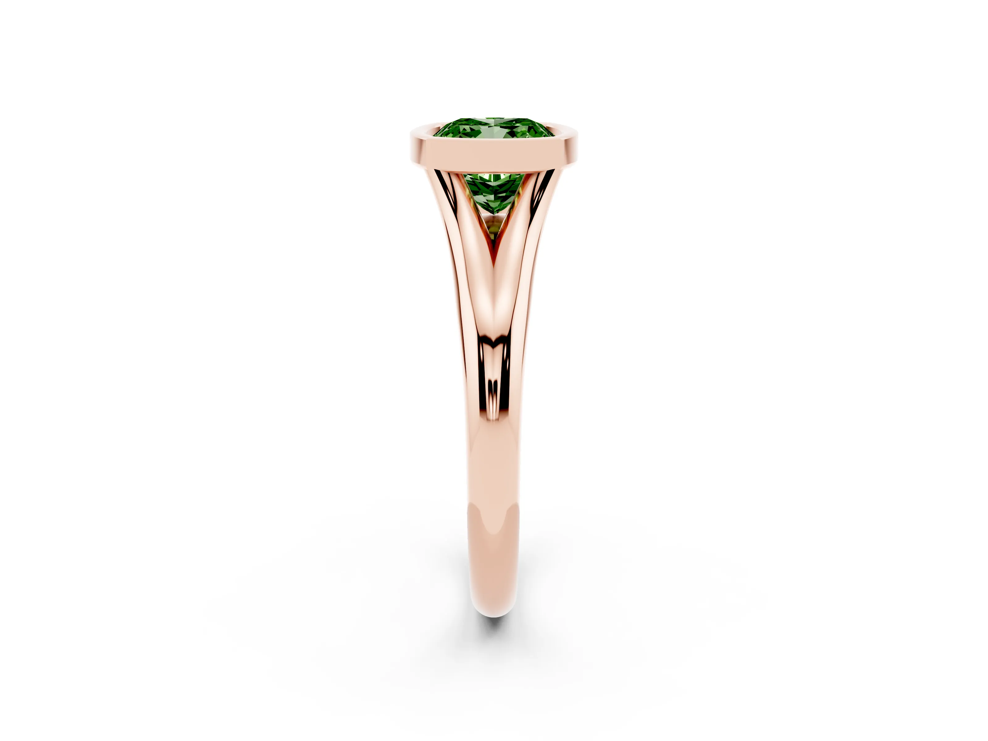 Fancy Green Bezel Set Cushion Cut Diamond Solitaire Ring Set in Rose gold with Smooth Band