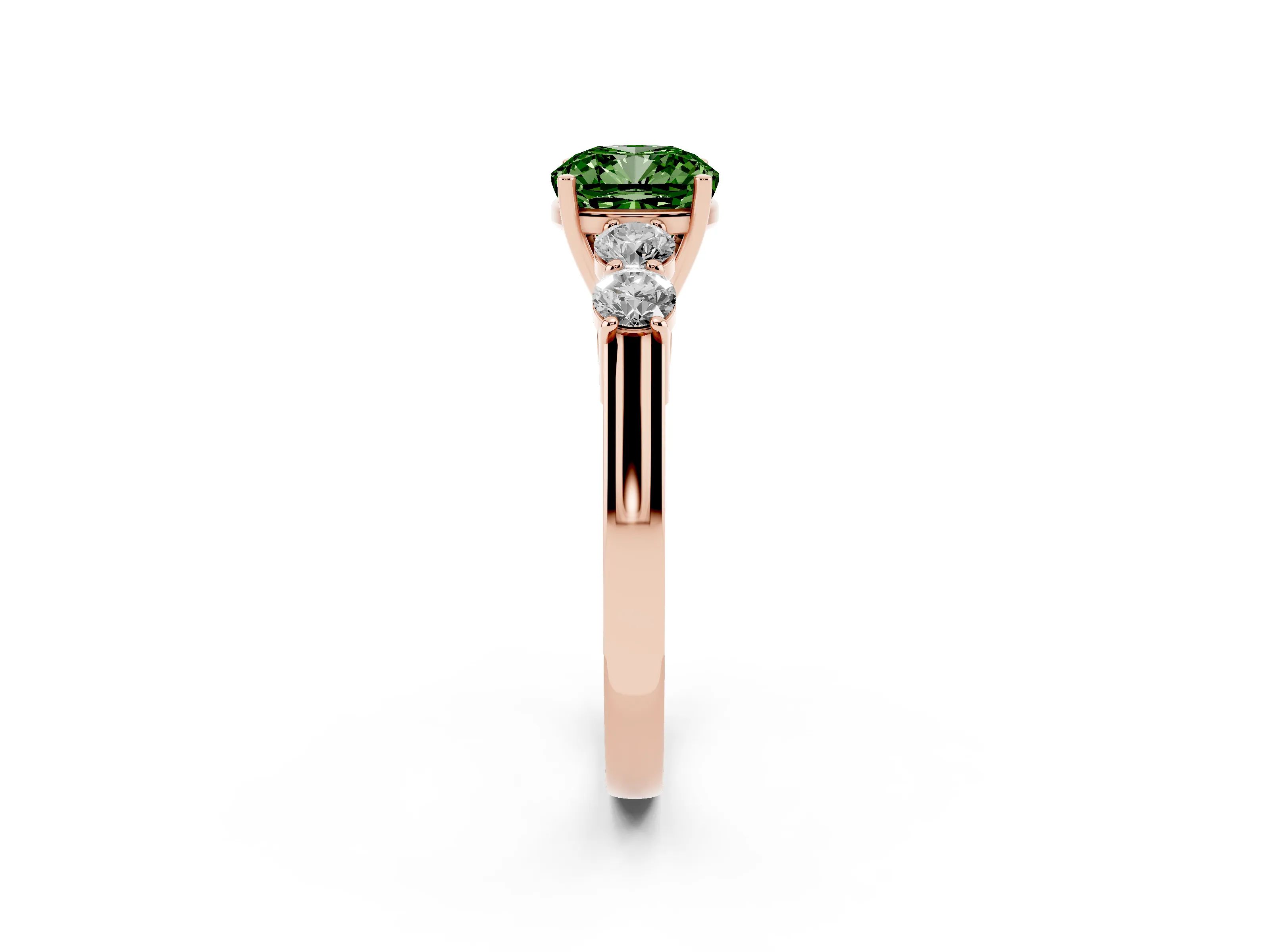 Fancy Green Cushion Cut Diamond Five-Stone Prong Set Band Ring Set in Rose gold with Polished Band